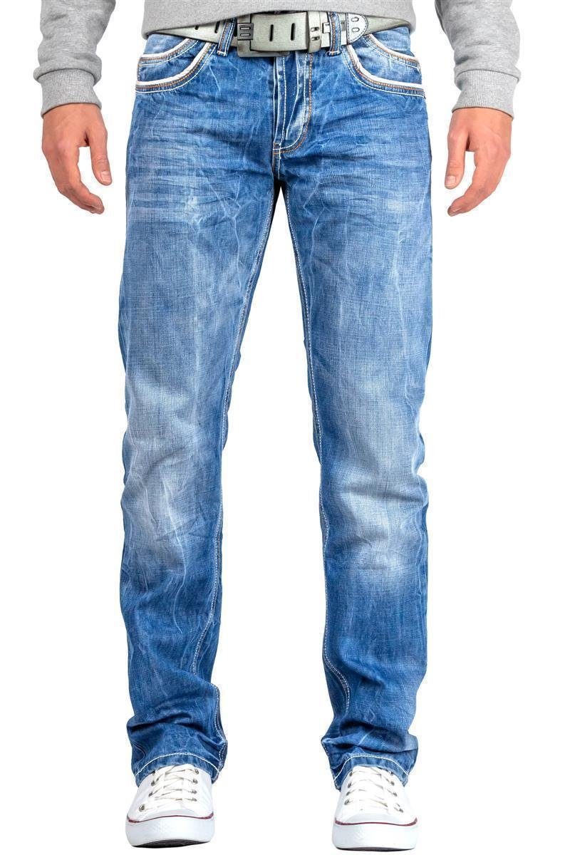 Cipo & Stonewashed mit Regular-fit-Jeans Ziernaht Effekt Baxx weißer BA-C0595 Hose