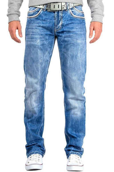 Cipo & Baxx Regular-fit-Jeans Hose BA-C0595 W42/L34 (1-tlg) Stonewashed Effekt mit weißer Ziernaht
