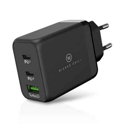 Wicked Chili Wicked Chili 3in1 USB Schnellladegerät QC 4.0+ 65W 2x USB-C 1x USB-A, Steckernetzteil (Mit Quick Charge 4.0+ / PD 3.0 PPS - 3in1 Universal GaN USB-C Netzteil)
