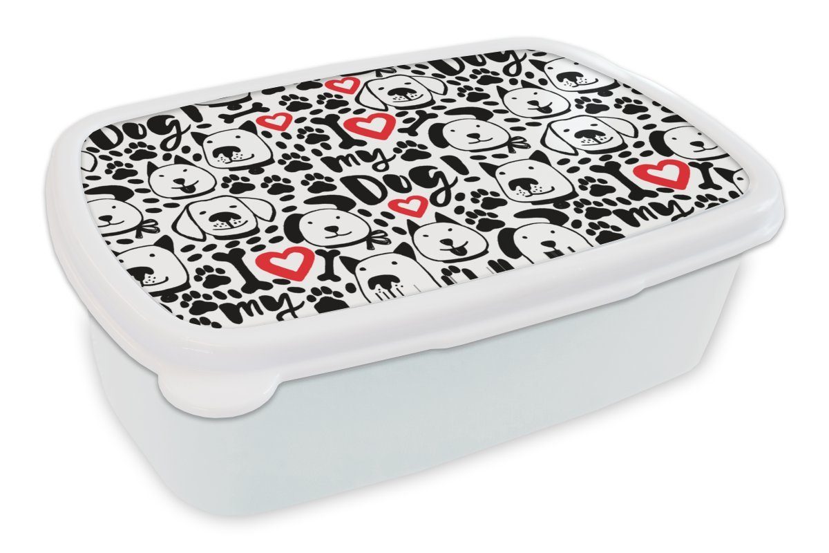 MuchoWow Lunchbox Muster - Hund - Zitat - Jungen - Mädchen - Kinder - Kinder, Kunststoff, (2-tlg), Brotbox für Kinder und Erwachsene, Brotdose, für Jungs und Mädchen weiß
