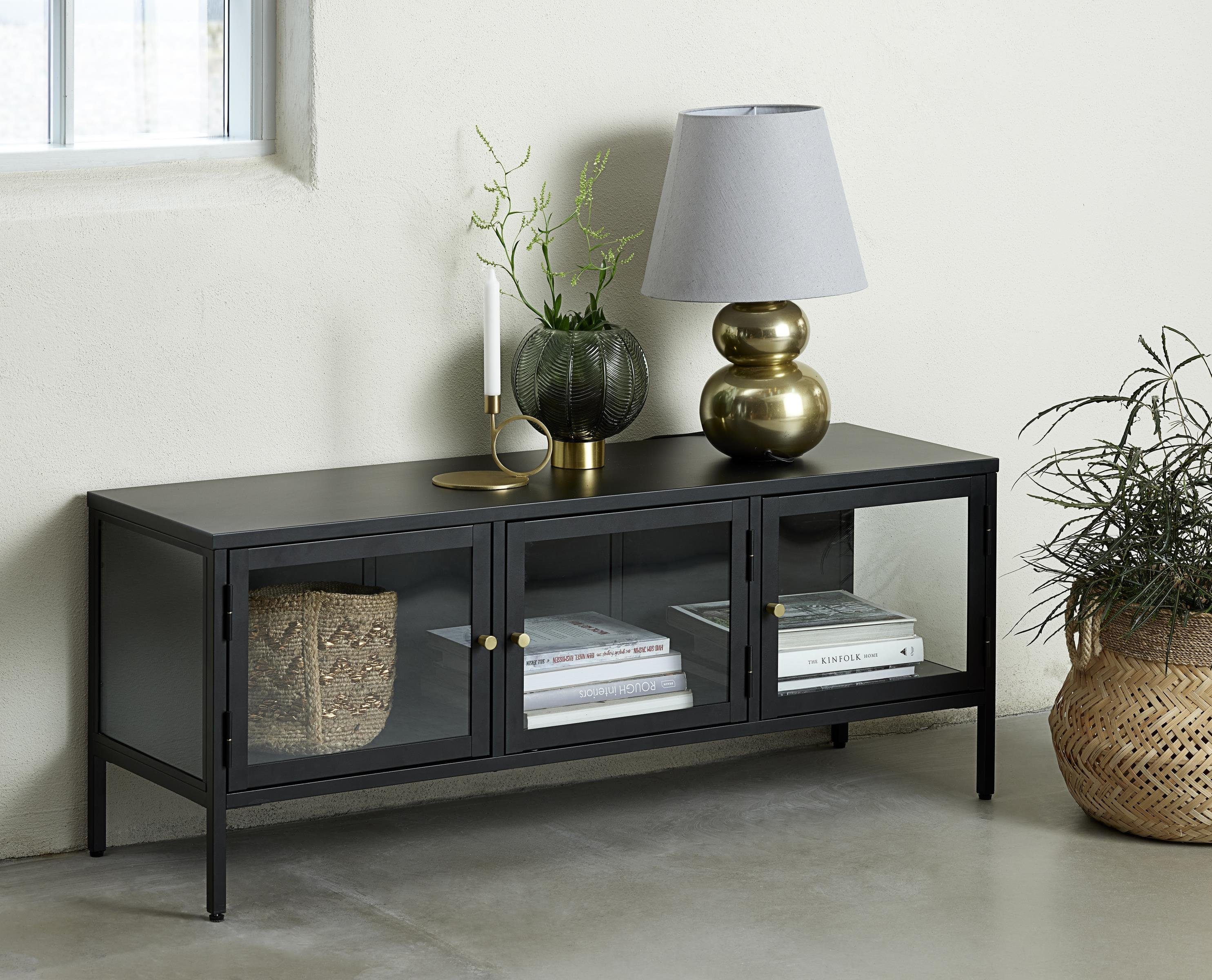 UNIQUE furniture A/S TV-Board aus Metall in schwarz (B/H/T: 132x52x40 cm)