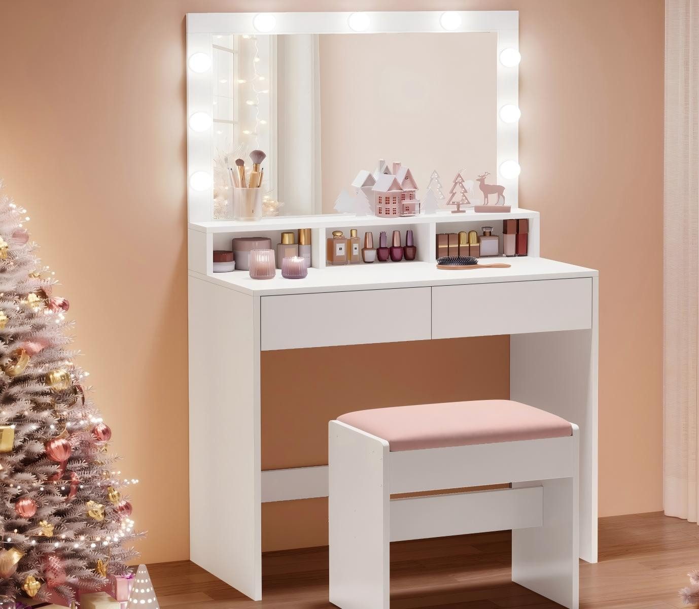 VASAGLE Schminktisch mit LED-Beleuchtung, einstellbare Helligkeit, Frisiert günstig online kaufen