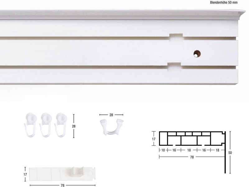 Gardinenschiene »Kunststoffschiene mit Blende«, GARESA, 2-läufig, Wunschmaßlänge, Deckenmontage, mit Kunststoffverbinder verlängerbar, einfache Montage, schlicht
