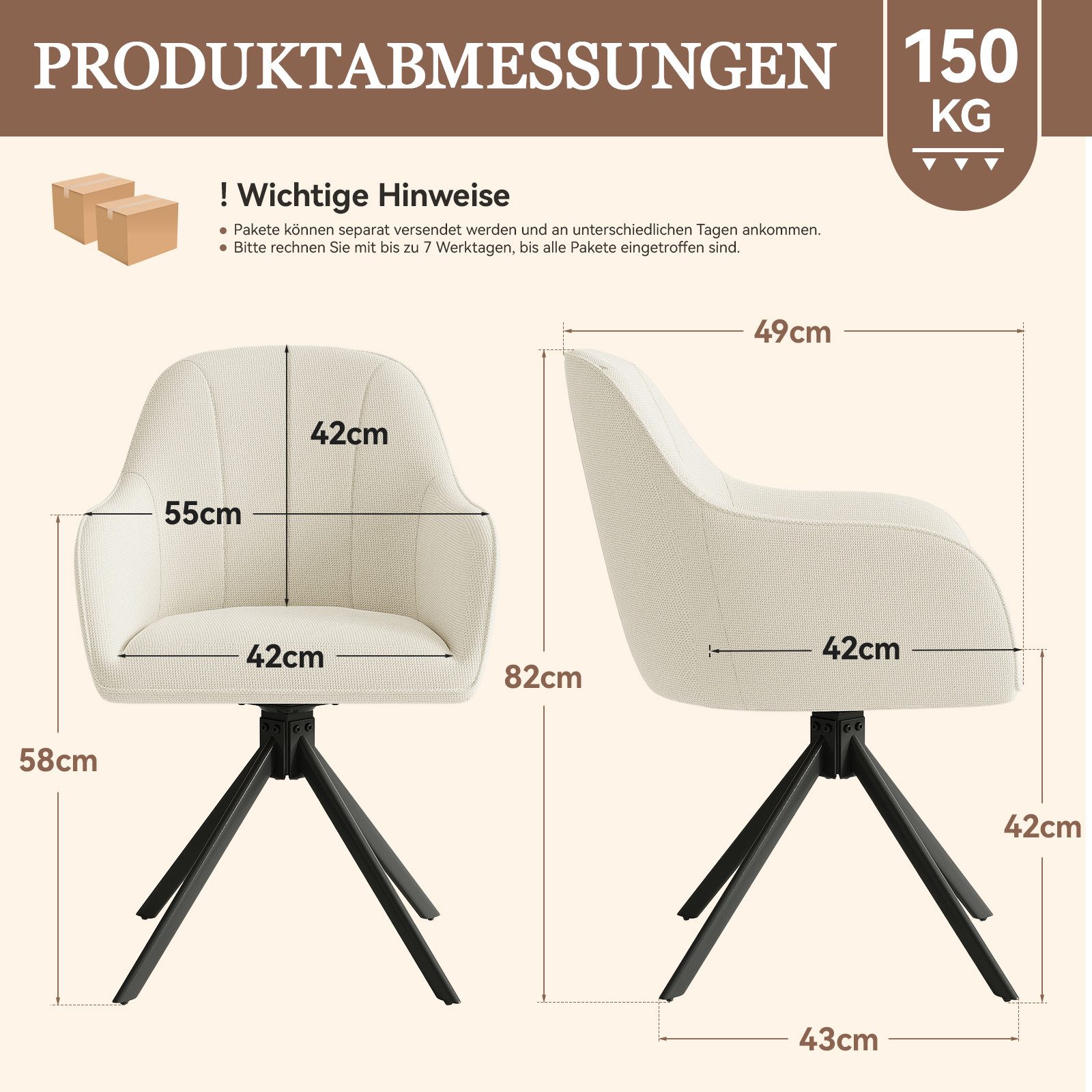 HawthyHome Polsterstuhl 360° drehbar mit Armlehne und Metallbeinen, 4-Fußstuhl (1 St), Moderner Küchenstuhl Esszimmerstuhl für Wohnzimmer & Büro