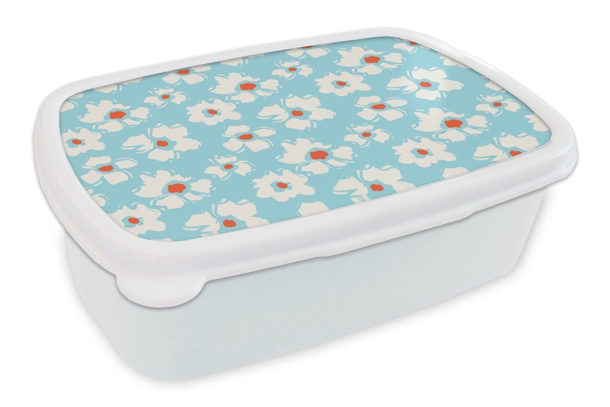 MuchoWow Lunchbox Aquarell - Blumen - Muster, Kunststoff, (2-tlg), Brotbox für Kinder und Erwachsene, Brotdose, für Jungs und Mädchen weiß