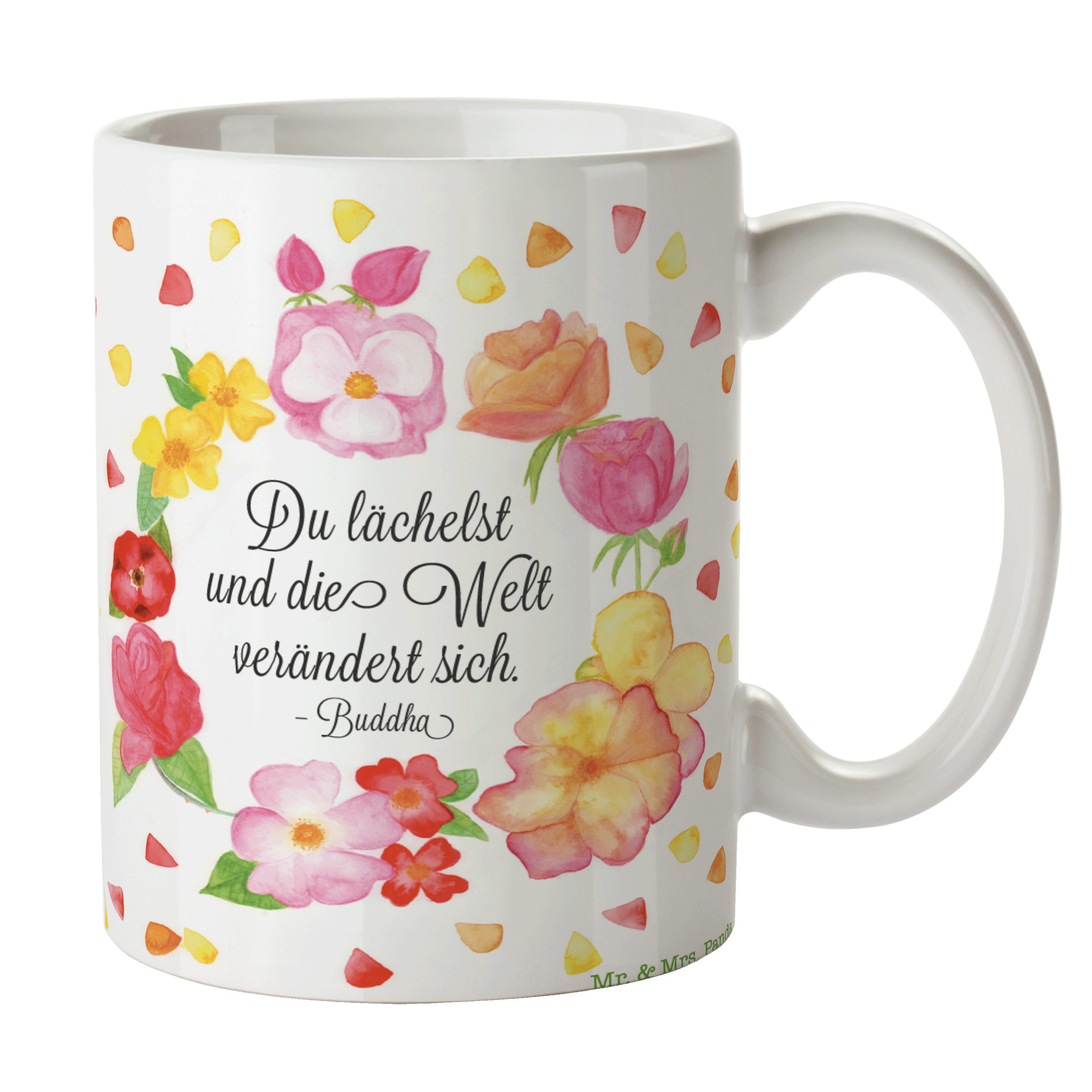 Mr. & Mrs. Panda Tasse Du Lächelst - Geschenk, positive Botschaft, Lachen Spruch, Outdoor, W, Keramik