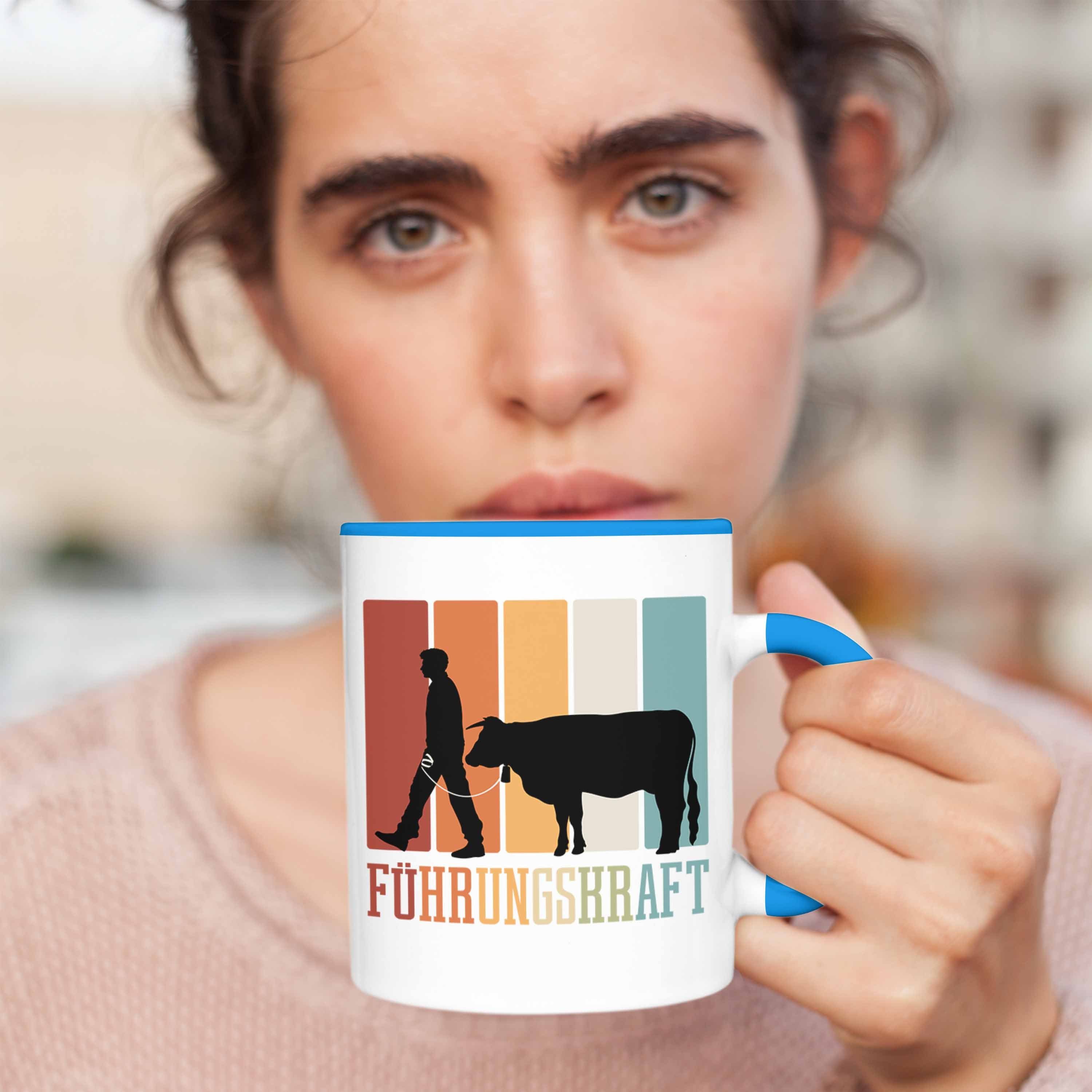 Trendation Landwirt Kaffee-Becher Blau Kuh Bauer Tasse für Tasse Führungskraft Tasse Bauern