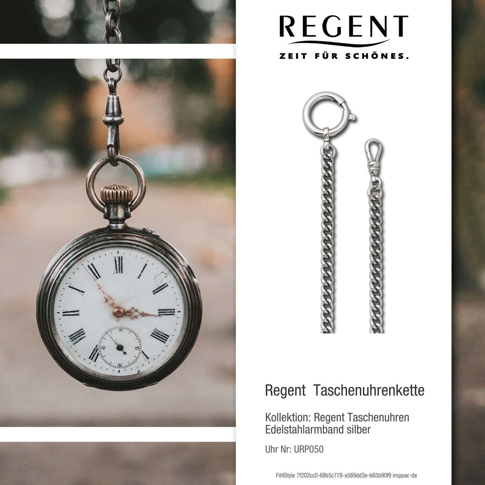 Regent Kettenuhr Rundpanzer-Kette 5mm Regent Taschenuhren-Armband, Edelstahlarmband, Elegant-Style (Federring-Verschluss), für,