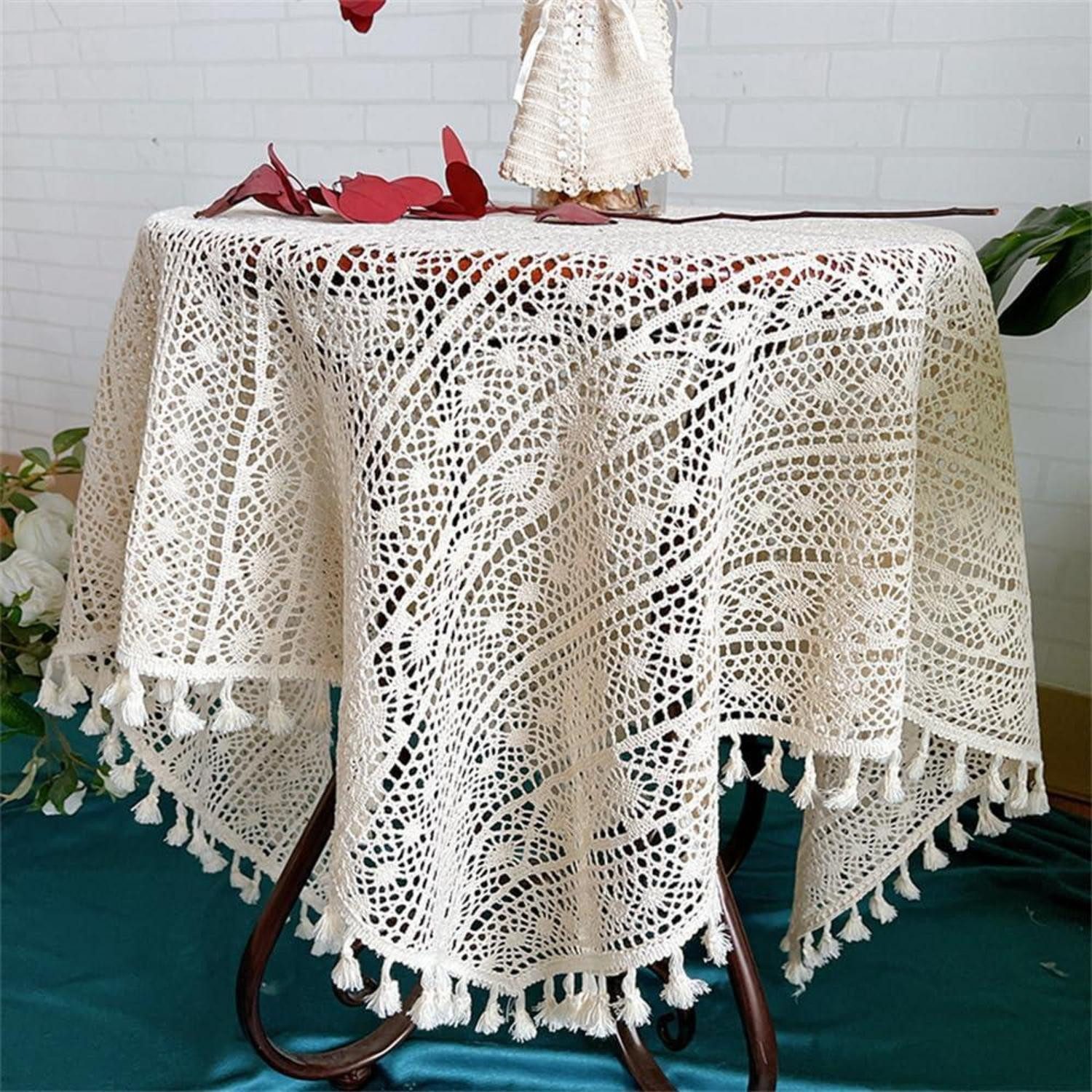 LuxusKollektion Tischdecke Häkeldeckchen Rechteck Beige 140x180 cm Vintage Spitze (1-tlg)