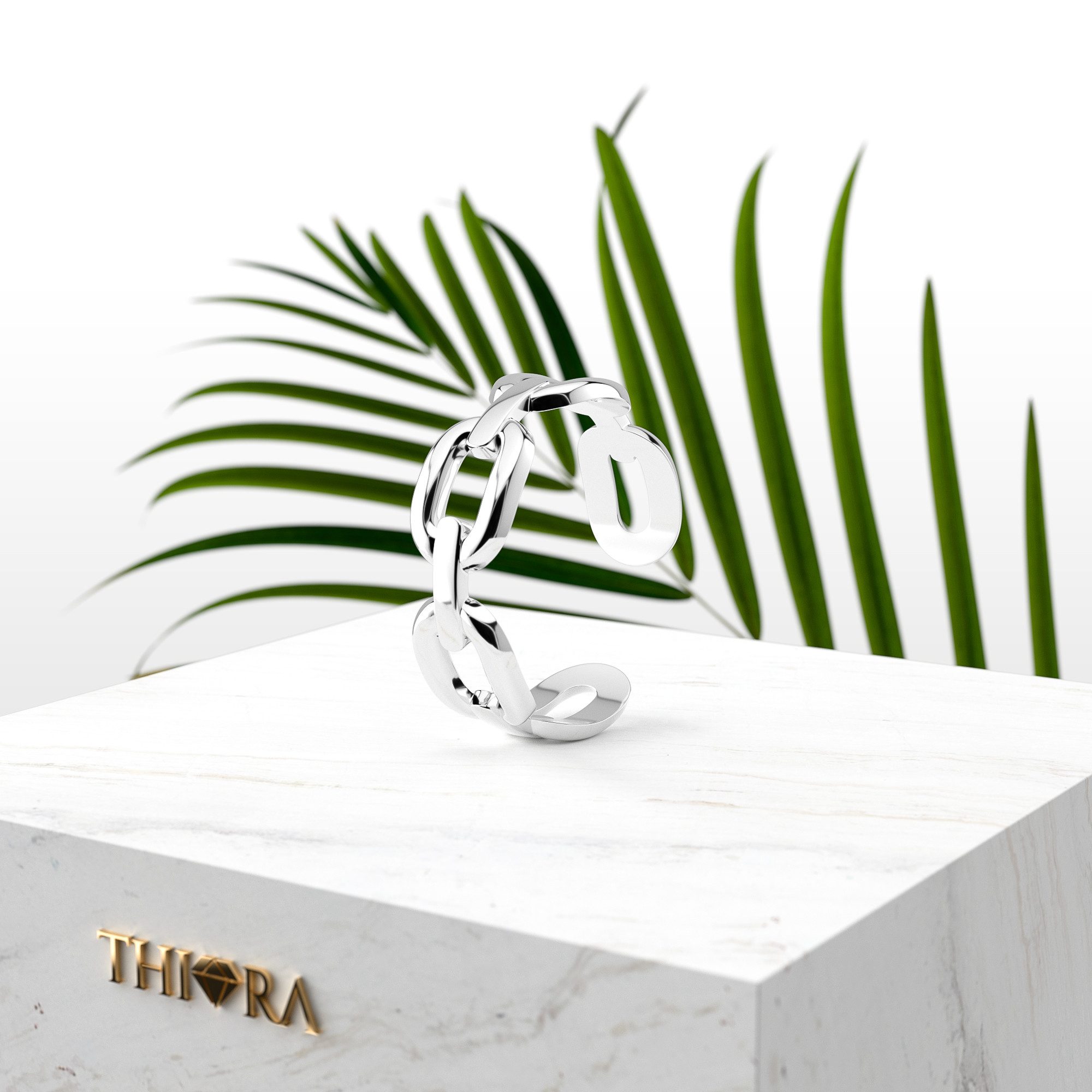 THIORA Fingerring Offener Damen Ring, Kettenglieder, Gliederkette, Edelstahl, offen & größenverstellbar, 6.5 mm Ringbreite, Edelstahl