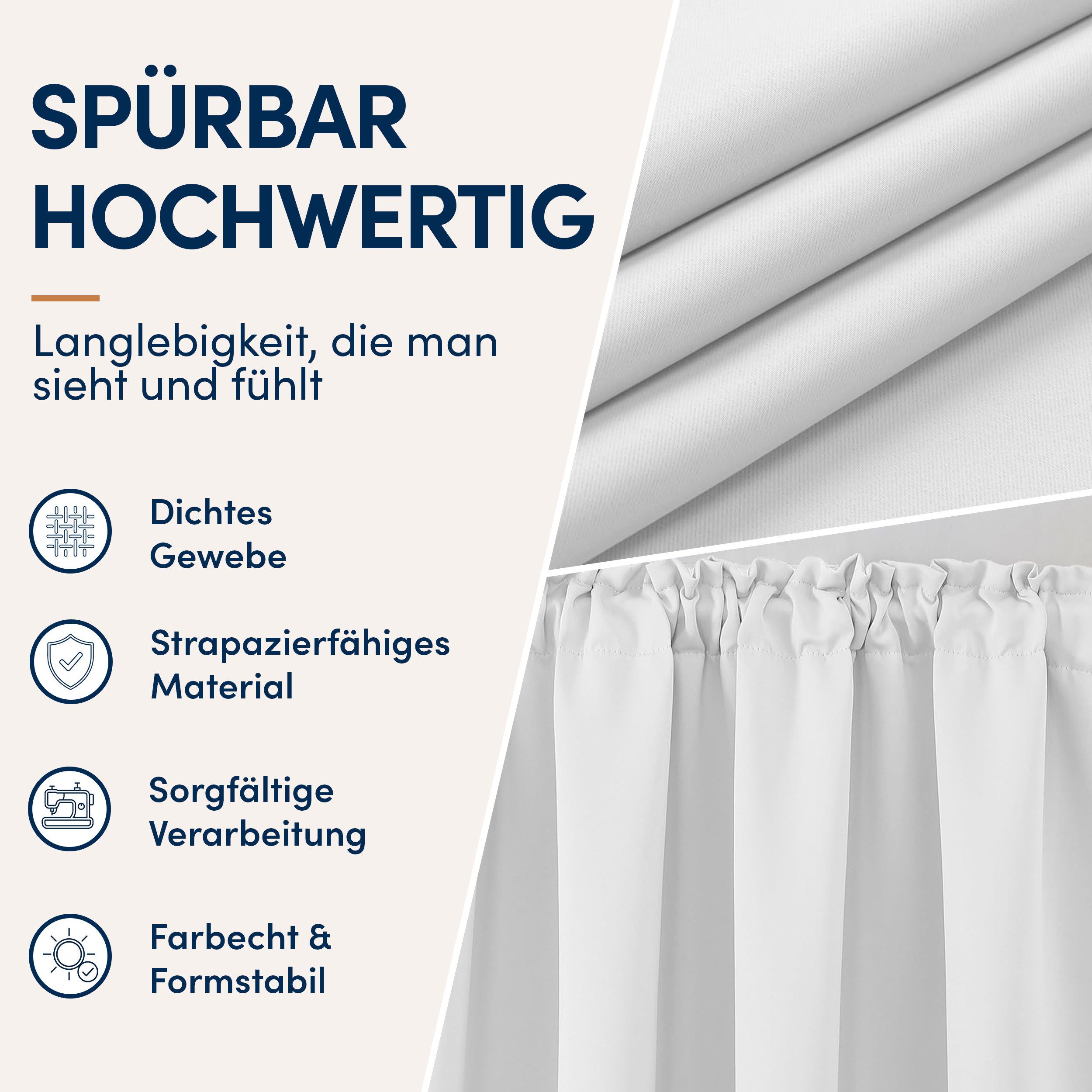 Stoffschmiede Gardine Blickdicht - Kräuselband & Ösen, Kräuselband – Bild 3 von 5