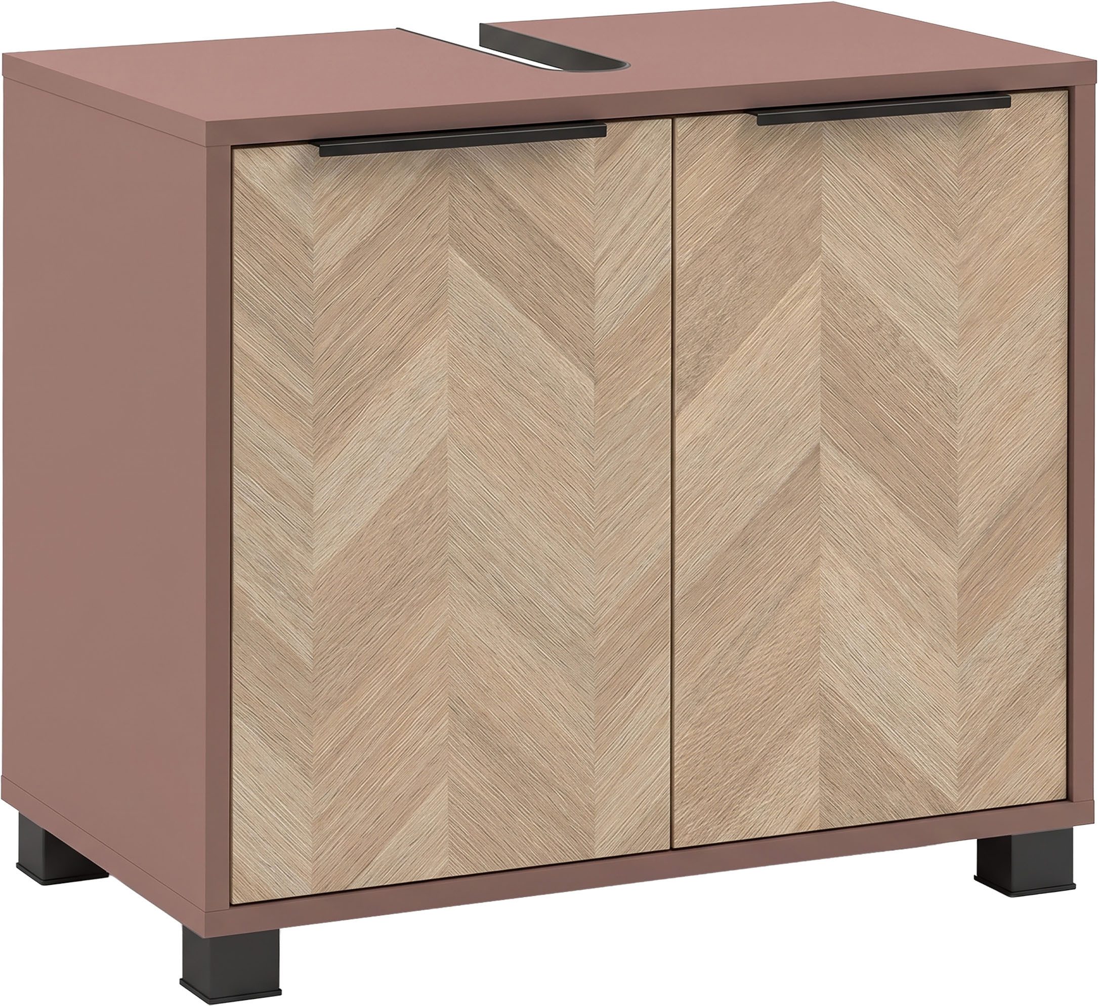 Schildmeyer Waschbeckenunterschrank PIAZZA, 2 Türen, Breite 65,1 cm, MADE IN GERMANY (1-St) Türen im Fischgräten-Dekor, MADE IN GERMANY