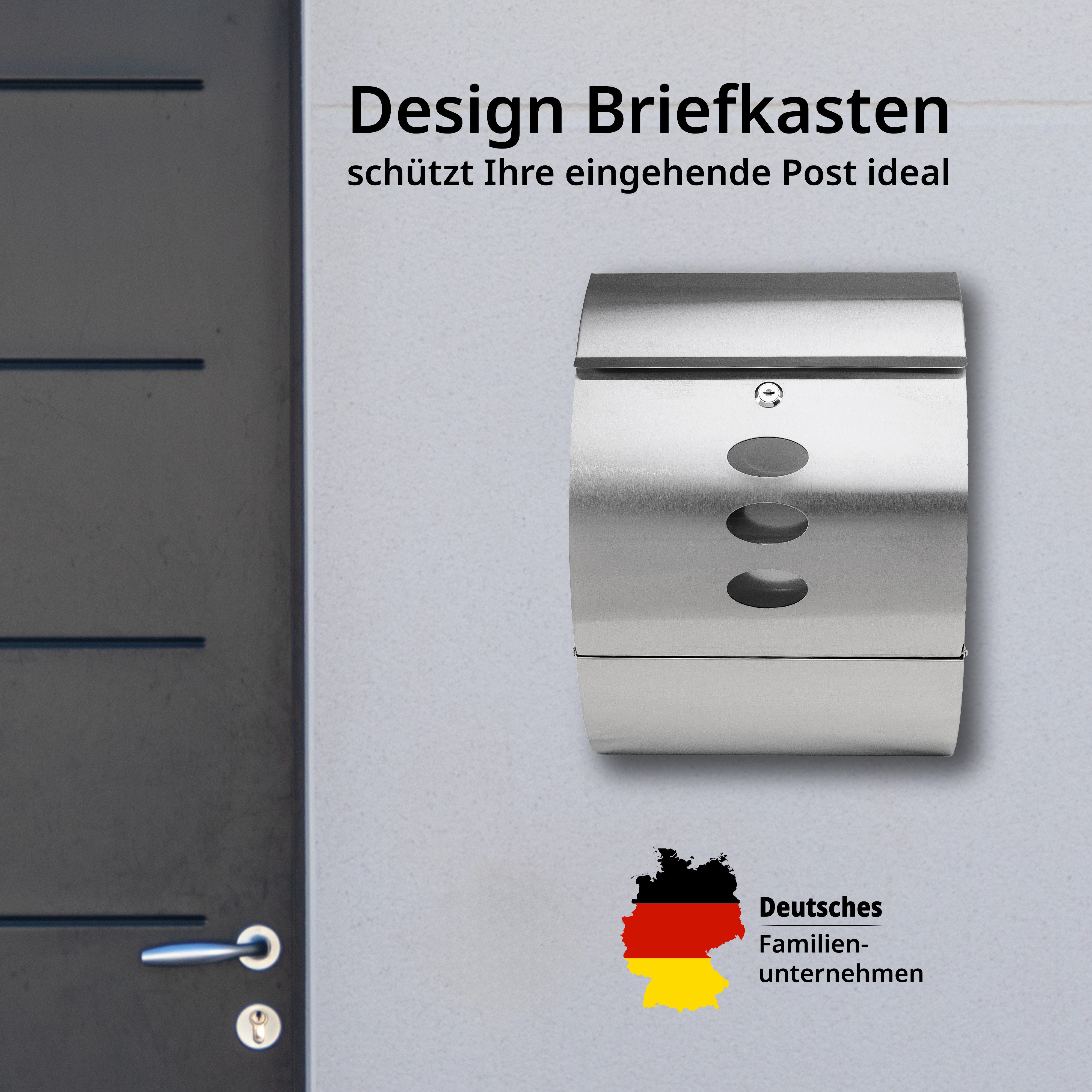 Grafner Briefkasten Edelstahl Briefkasten mit Zeitungsrolle und 3 Sichtfenstern, aus Edelstahl, inkl. 2 Schlüssel