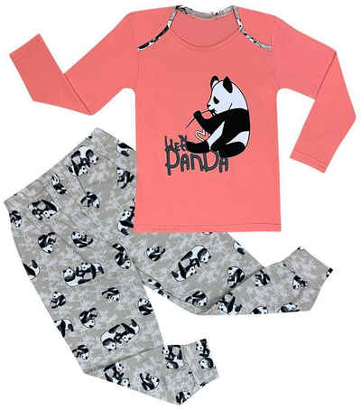 LOREZA Pyjama Mädchen Pyjama Set langarm Panda Schlafanzug Hausanzug Baumwolle (Set, 2 tlg)