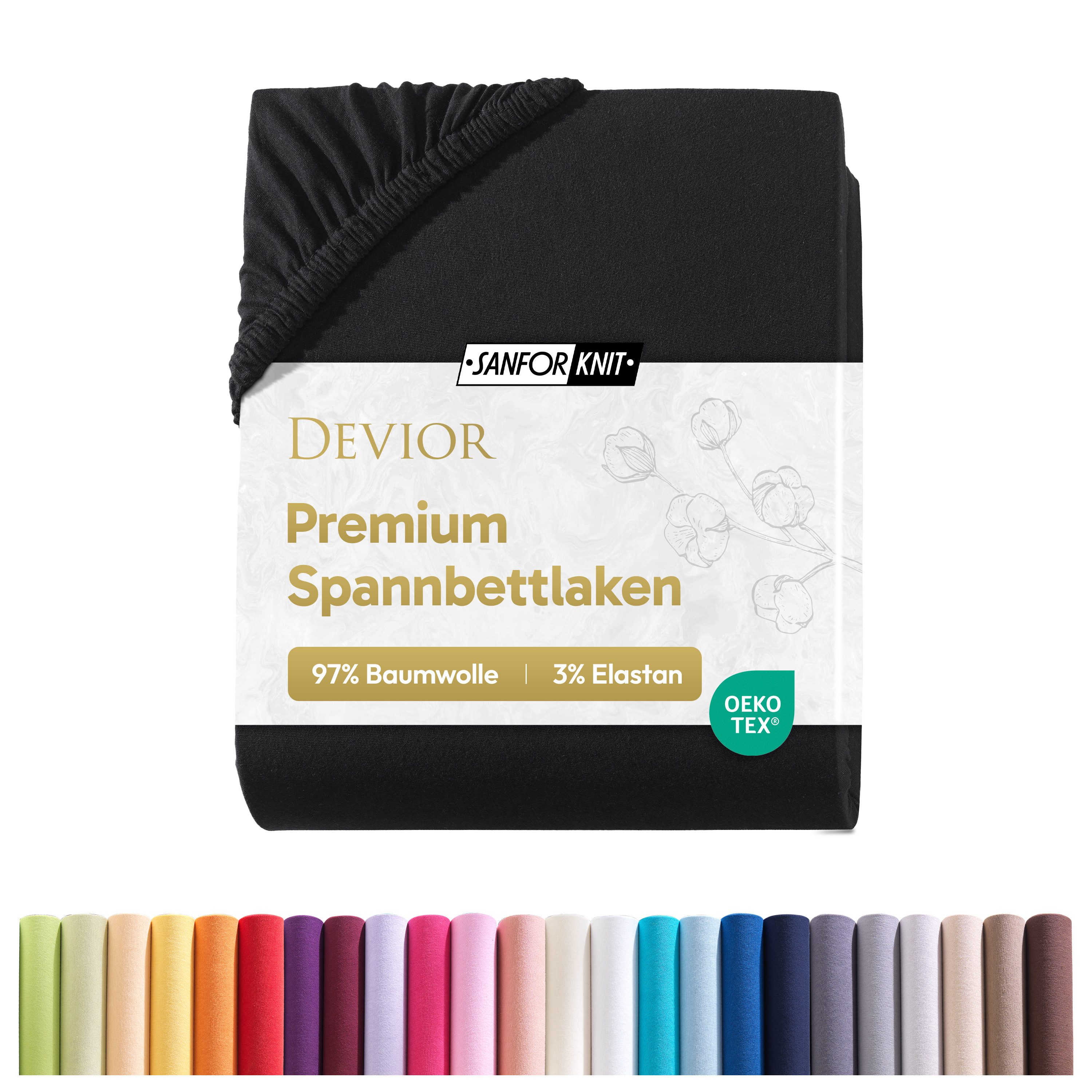 Devior Spannbettlaken Premium Spannbetttuch Bettlaken Betttücher 190 g/m² Elastan Baumwolle, Jersey, Gummizug: Rundumgummizug, Bettlaken bis 32cm Matratzenhöhe Bezug 200x220