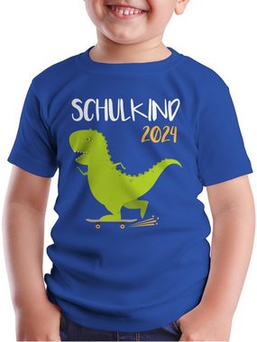 Shirtracer T-Shirt Schulkind 2024 - Dino mit Skateboard Einschulung Junge Schulanfang Geschenke