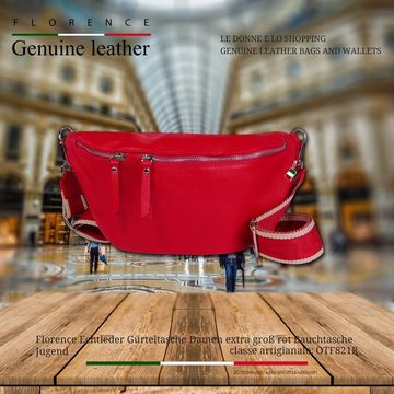 FLORENCE Gürteltasche Florence Echtleder BomBag Damen extra groß (Gürteltasche), Damen Leder Gürteltasche, rot ca. 37cm x ca. 20cm