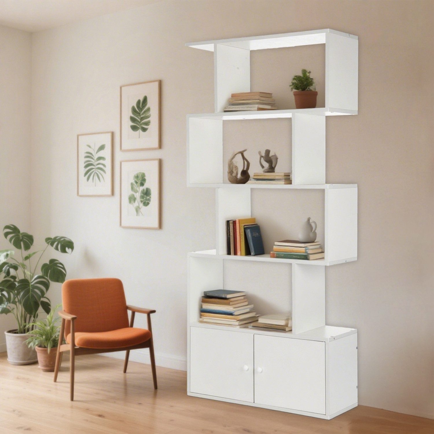 oyajia Bücherregal Bücherregal 151cm für Wohnzimmer Home Office,4-Stöckiges & Doppeltüren, Standregal, Büroregal, 4 Fächer, Holzwerkstoff, 70x24x151cm (BxTxH)