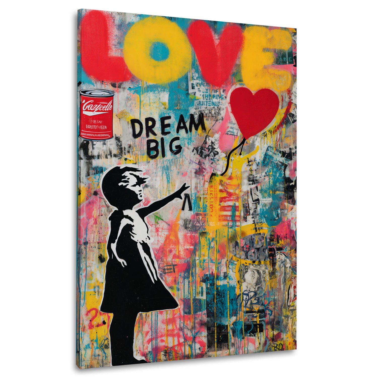 Artedinoi Leinwandbild Street Art Mädchen Herzballon Love Wandbild Leinwandbild Kunstdruck XL, Mädchen mit Herzballon