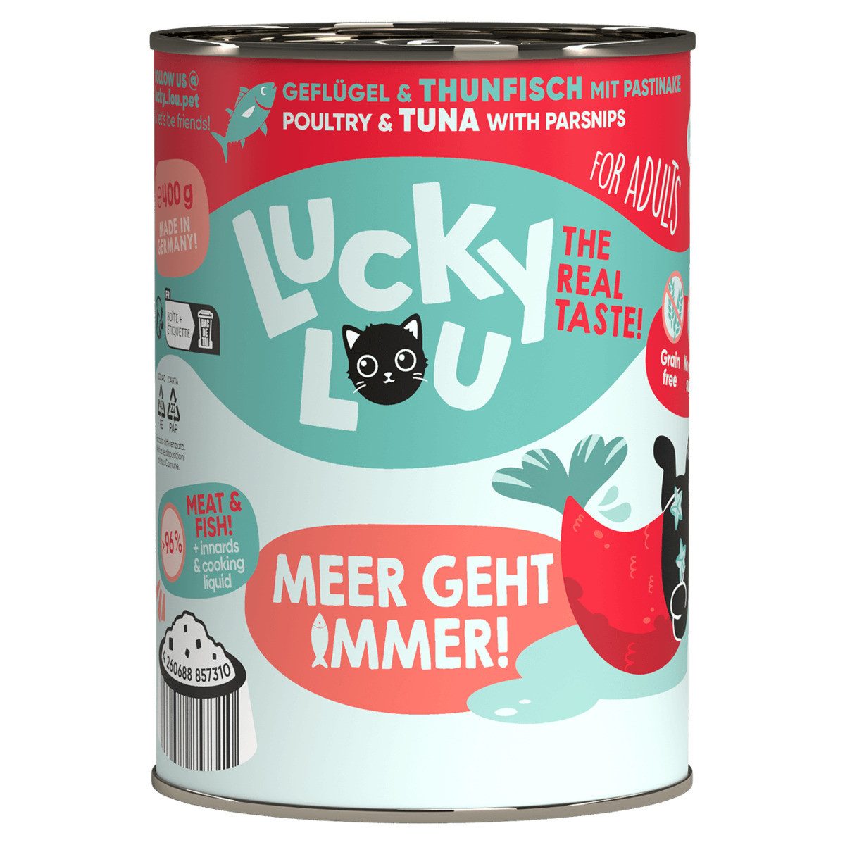 Lucky Lou Lifestage Adult Geflügel & Thunfisch 400 g, Nassfutter für: Katze