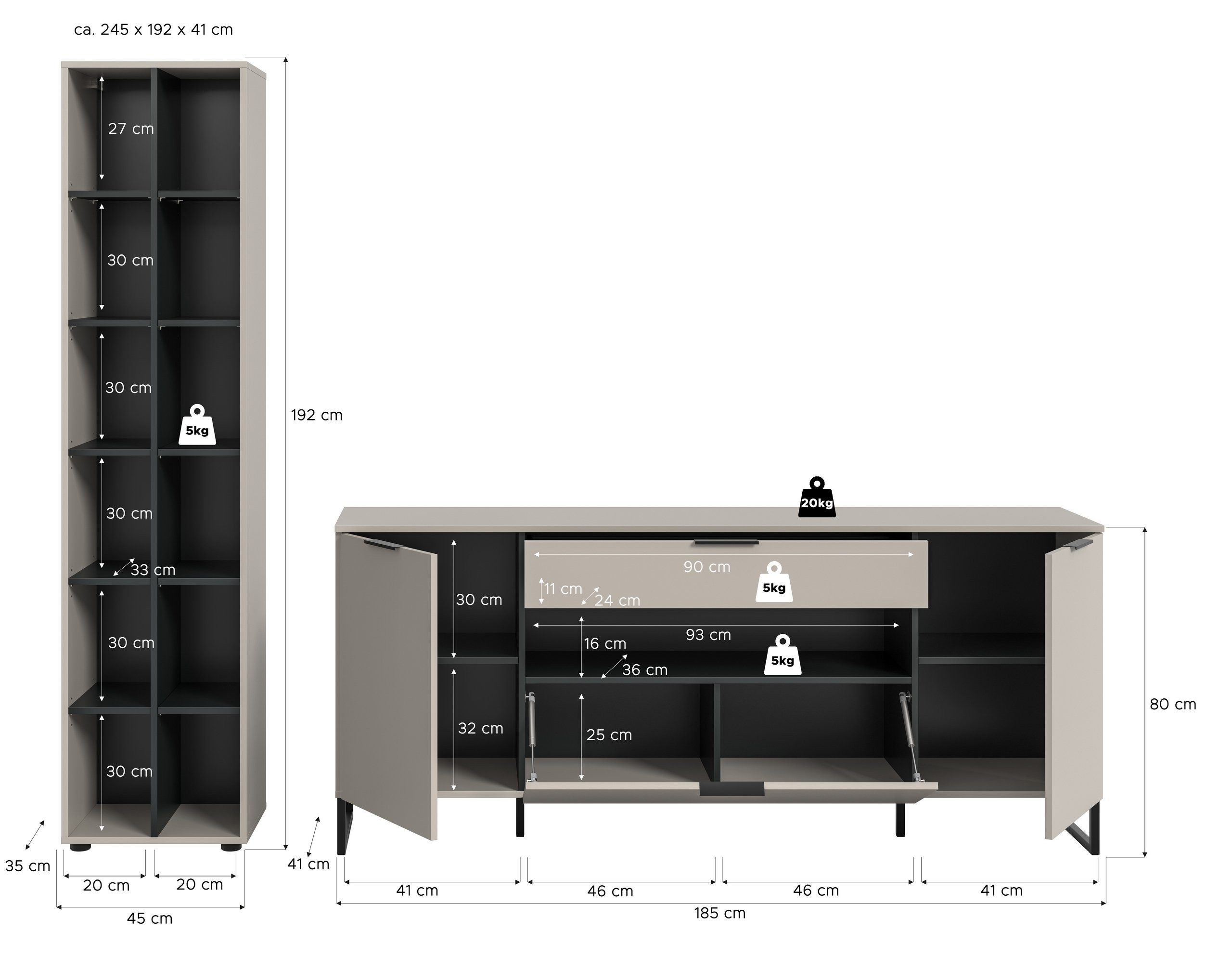 Newroom Wohnwand Kaschmir 245 cm, Wohnwand Kaschmir Modern Wohnzimmerschrank TV Wand Wohnzimmer Schra...