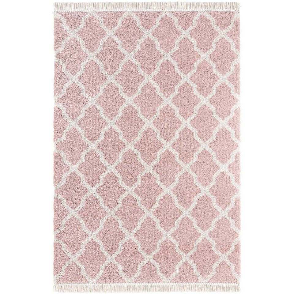 Teppich Hochflor Teppich Fransen Pearl Rosa Creme, MINT RUGS, rechteckig,  Höhe: 35 mm
