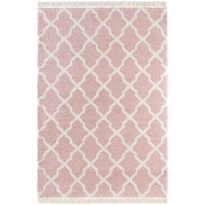 Teppich Hochflor Teppich Fransen Pearl Rosa Creme, MINT RUGS, rechteckig, Höhe: 35 mm