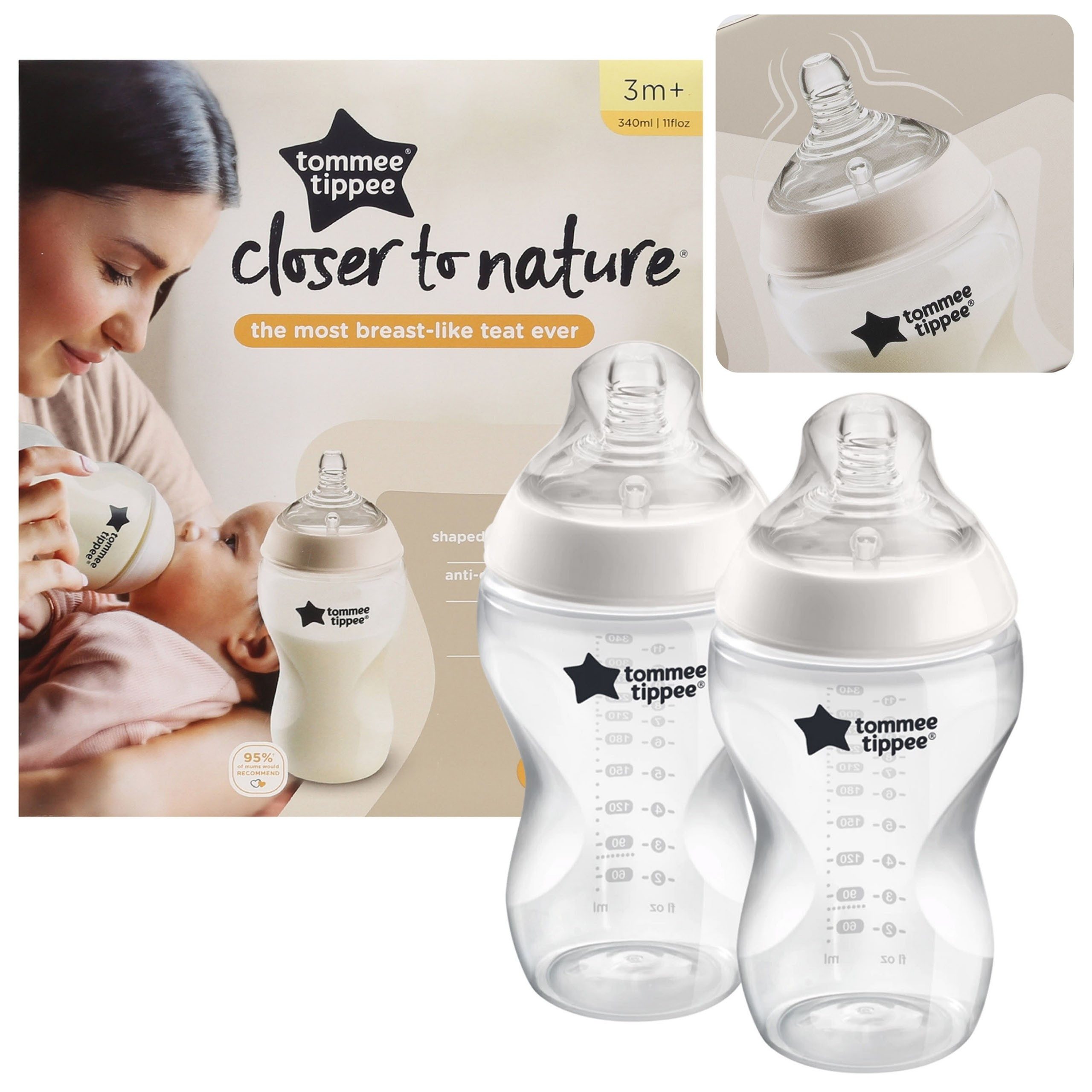 Babyflasche TOMMEE TIPPEE Closer To Nature Anti-colic Babyflasche 3m+, 2x340ml