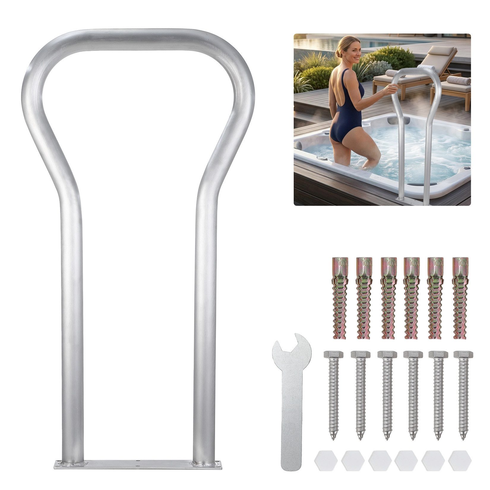 GarveeMore Sicherheitsbügel Aluminium Handlauf für Pool, Steg & Whirlpool