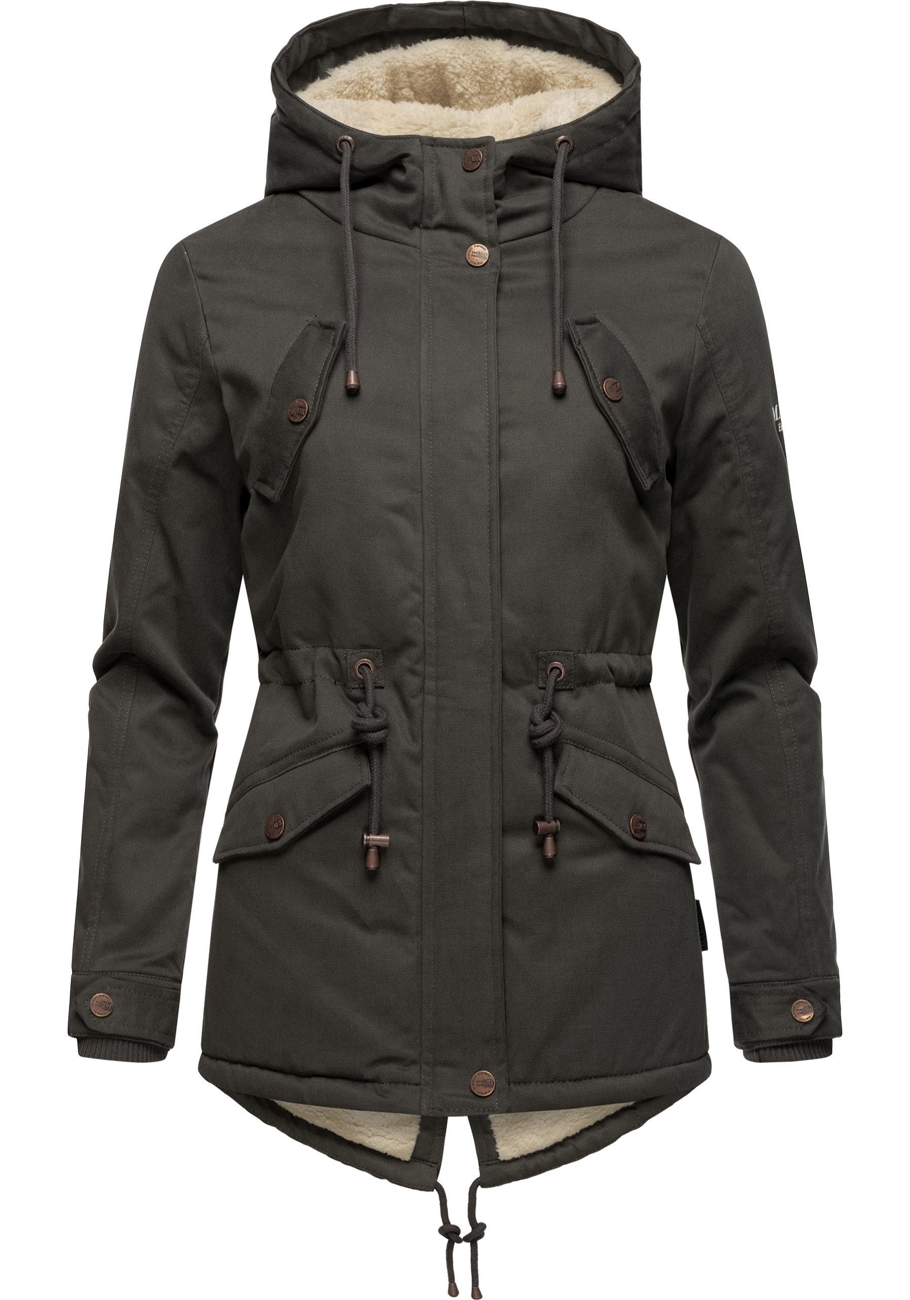 Marikoo Winterjacke Manolya stylischer Kurzmantel mit weichem Teddyfell-Futter – Bild 4 von 5
