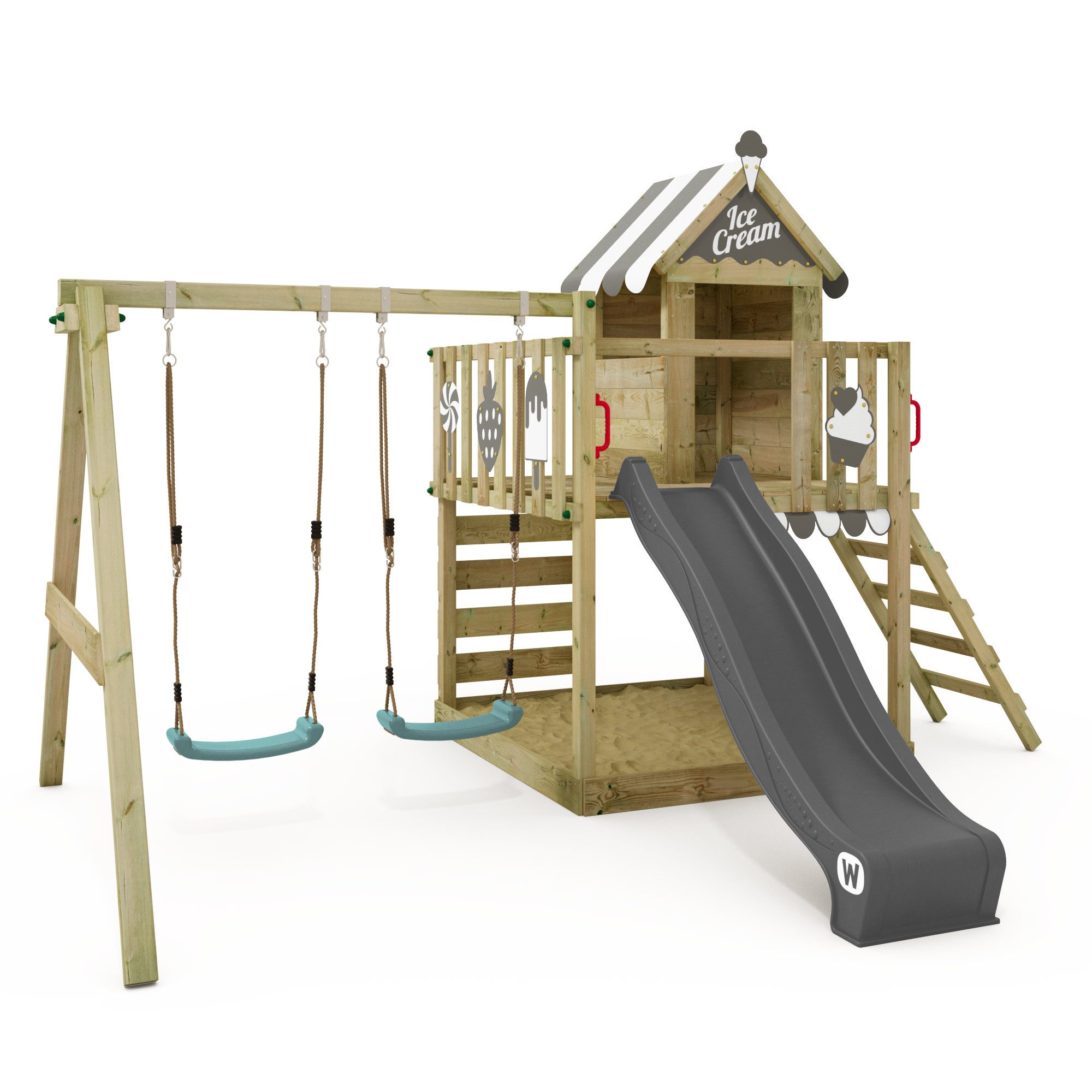 Wickey Spielturm Smart Candy – Kletterturm mit Rutsche, Kletterwand & Schaukel, Hochwertiges Stelzenhaus mit langer Haltbarkeit & 10 Jahren Garantie*