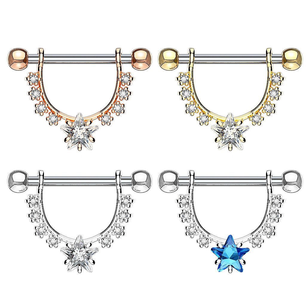 Taffstyle Intimpiercing Brustwarzenpiercing Barbell beweglich Kristall Stern Anhänger (Nippelpiercing Intimpiercing mit beweglichem Stern Anhänger)