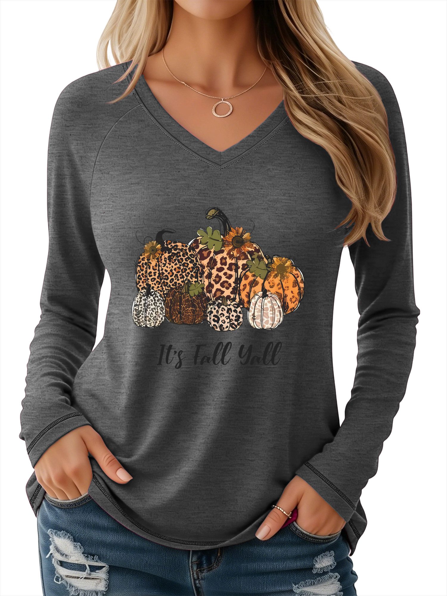 PYLIKE Print-Shirt Damen bequemes Festival Halloween Longsleeve Shirt Basic-Shirts Halloween Special Feiertag tragen