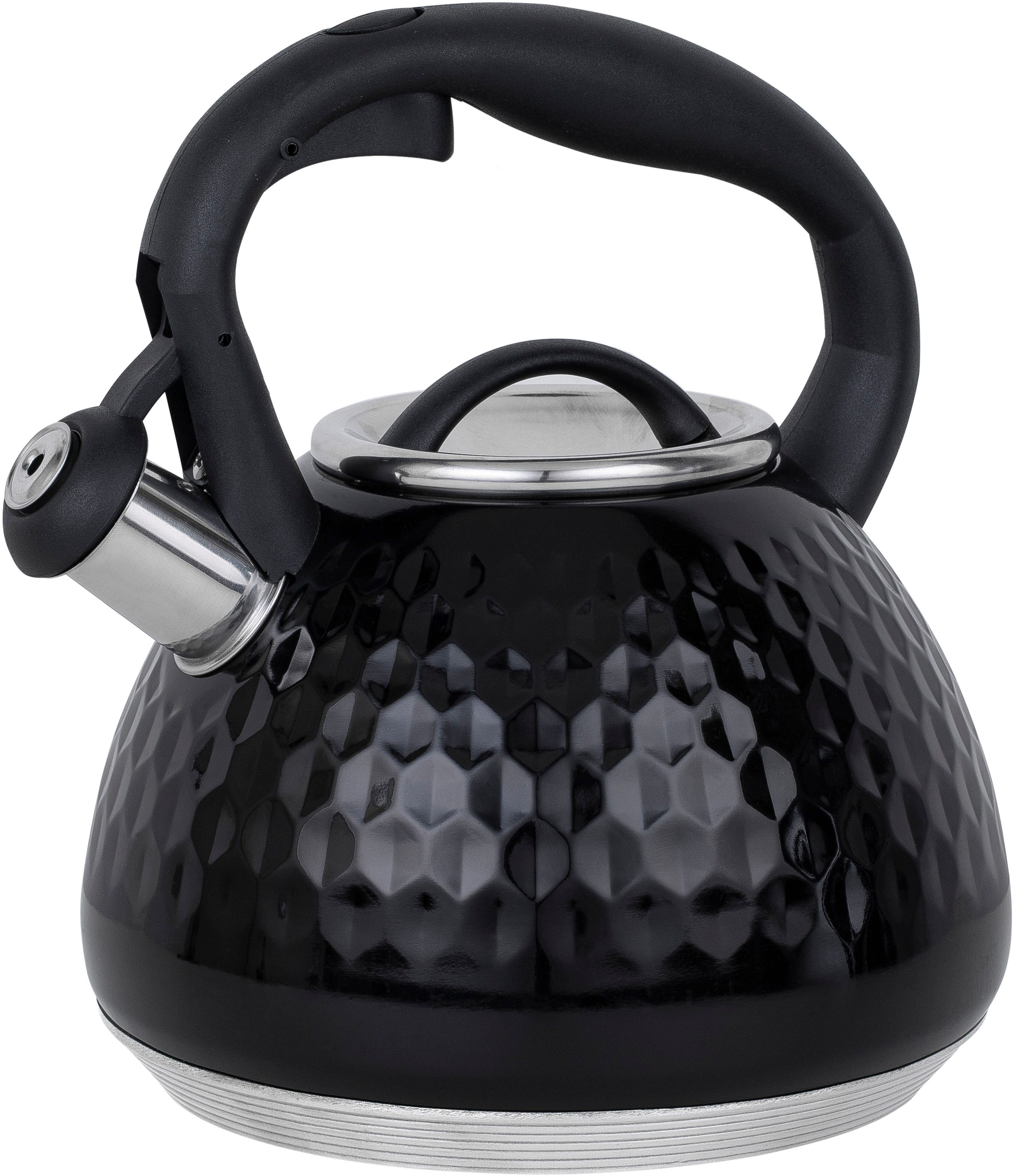 RESTO Kitchenware Wasserkessel Aries, Flötenkessel 2,7 l, mit 3D-Design, im Geschenkkarton, Edelstahl (1-tlg), mit ergonomischem, wärmeableitenden Bakelit-Griff