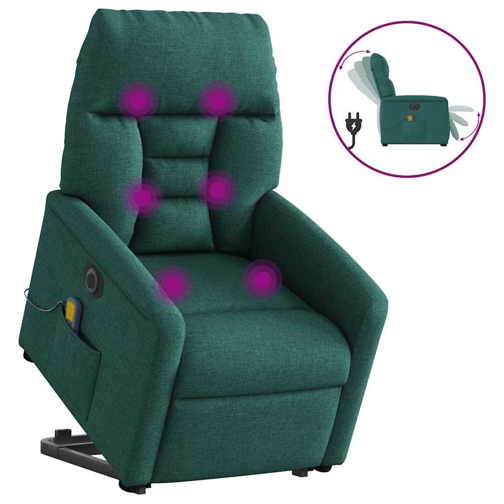 vidaXL Sessel Elektrischer Massagesessel mit Aufstehhilfe Dunkelgrün Stoff (1-St)