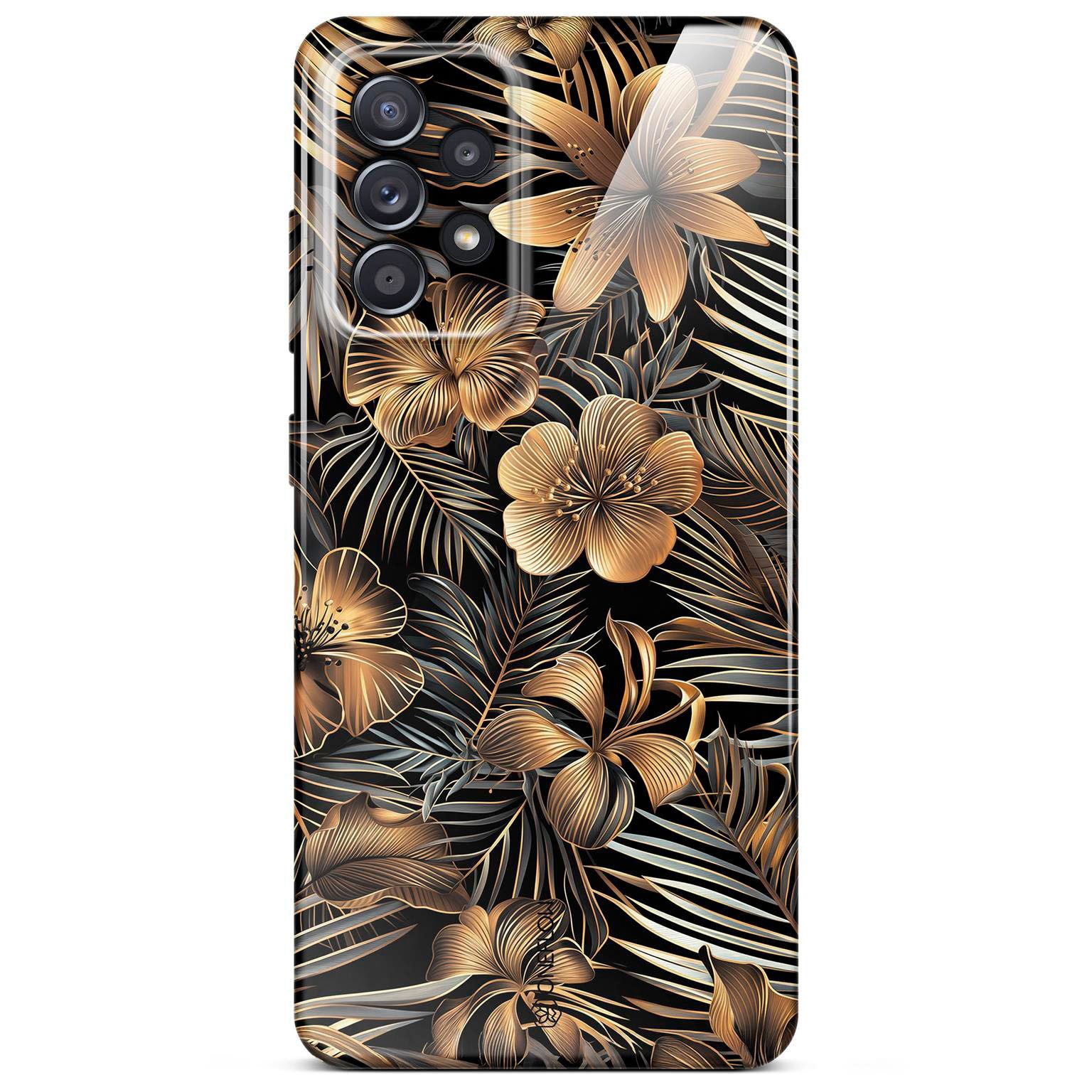 ONEFLOW Handyhülle für Samsung Galaxy A52s 5G Hülle dünn Flower Cover Gold Schwarz 6,5 Zoll, Blumen Muster Handy Schutzhülle in Floral Design Case mit Kameraschutz