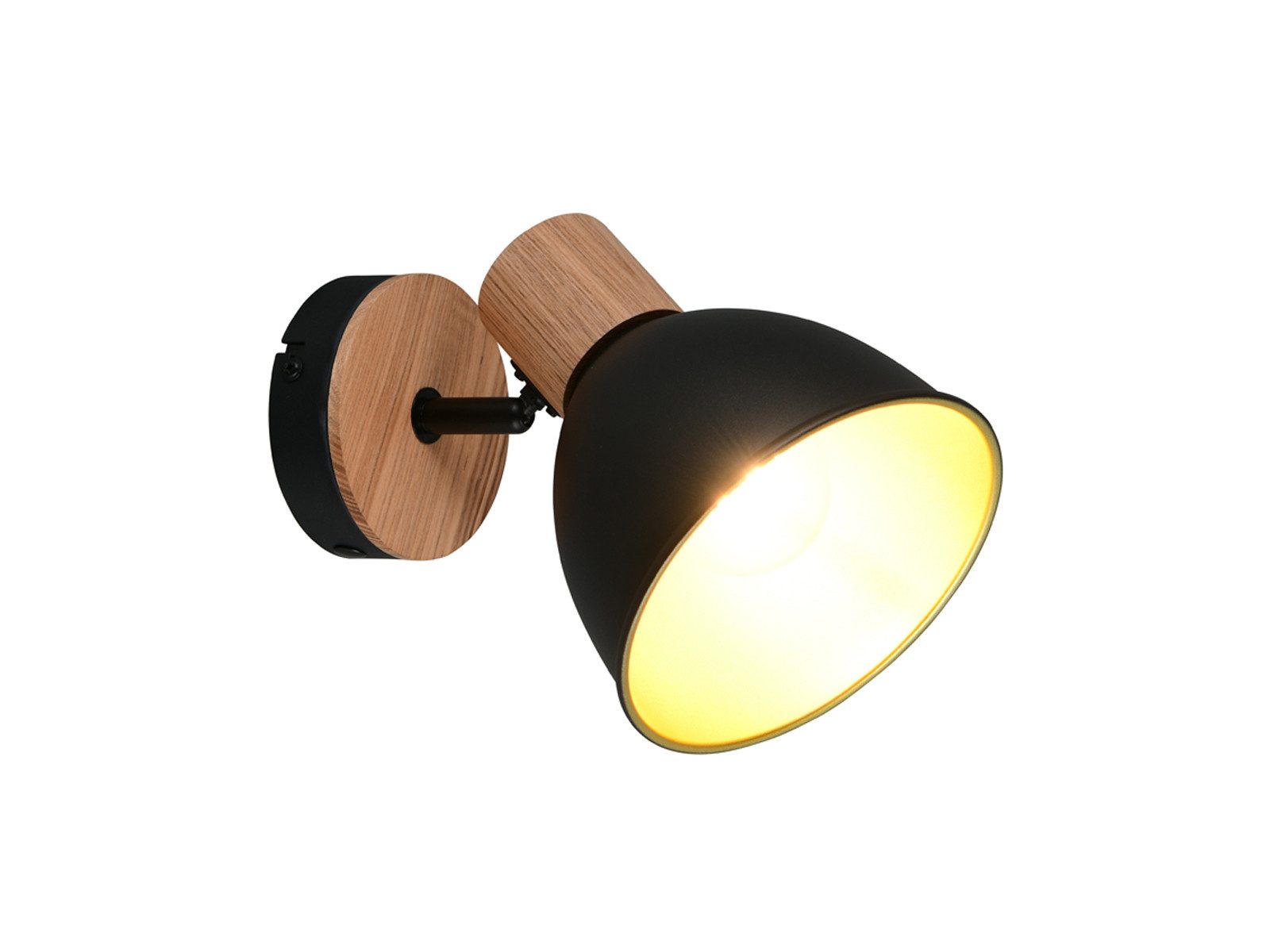 Reality Leuchten LED Wandstrahler Metall Schwarz/Gold Holzoptik Höhe 19cm, Dimmfunktion, LED wechselbar, warmweiß, innen Wand-lampe für Jugendzimmer & Treppenhaus Strahler schwenkbar