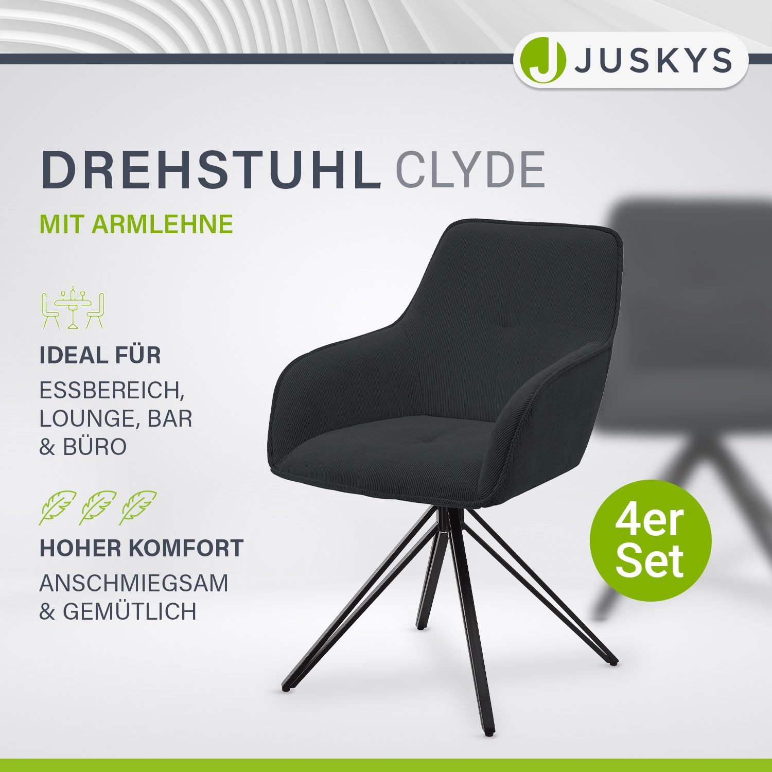 Juskys Esszimmerstuhl Clyde, 4er Set, Stoff günstig online kaufen