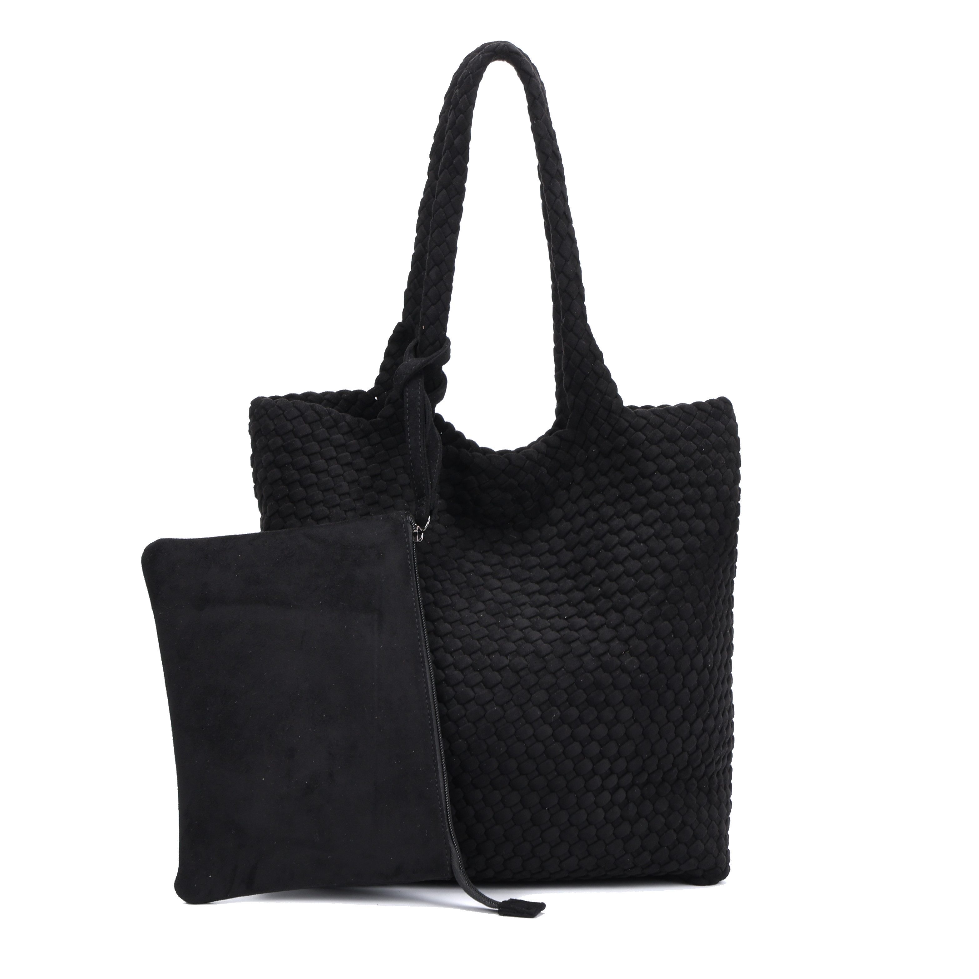 Shopper Damen Schultertasche Handgeflochten Wildleder-Optik