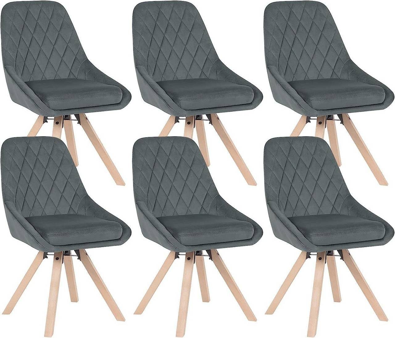 Woltu Esszimmerstuhl (6 Stuhl aus Samt, Design Dunkelgrau St), Buchenholz Beine