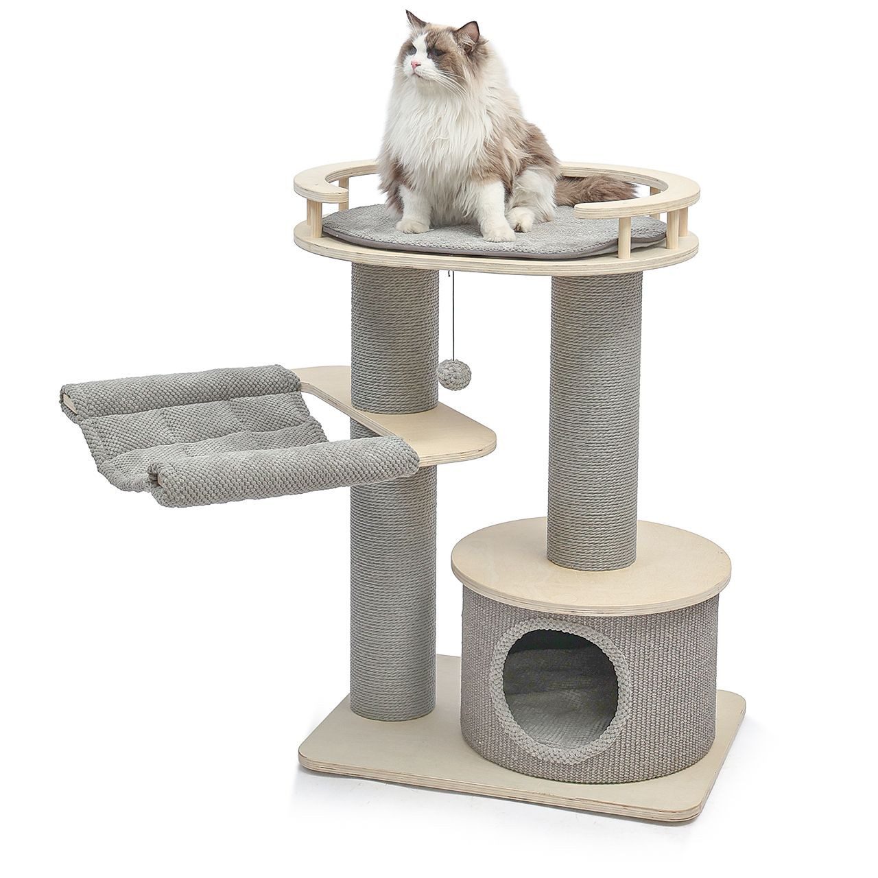 Canadian Cat Company Kratzbaum Alice 93 cm, mit Höhle, Kratzsäulen Ø15 cm mit Papierseil, ca. 65 x 50 x 93 cm
