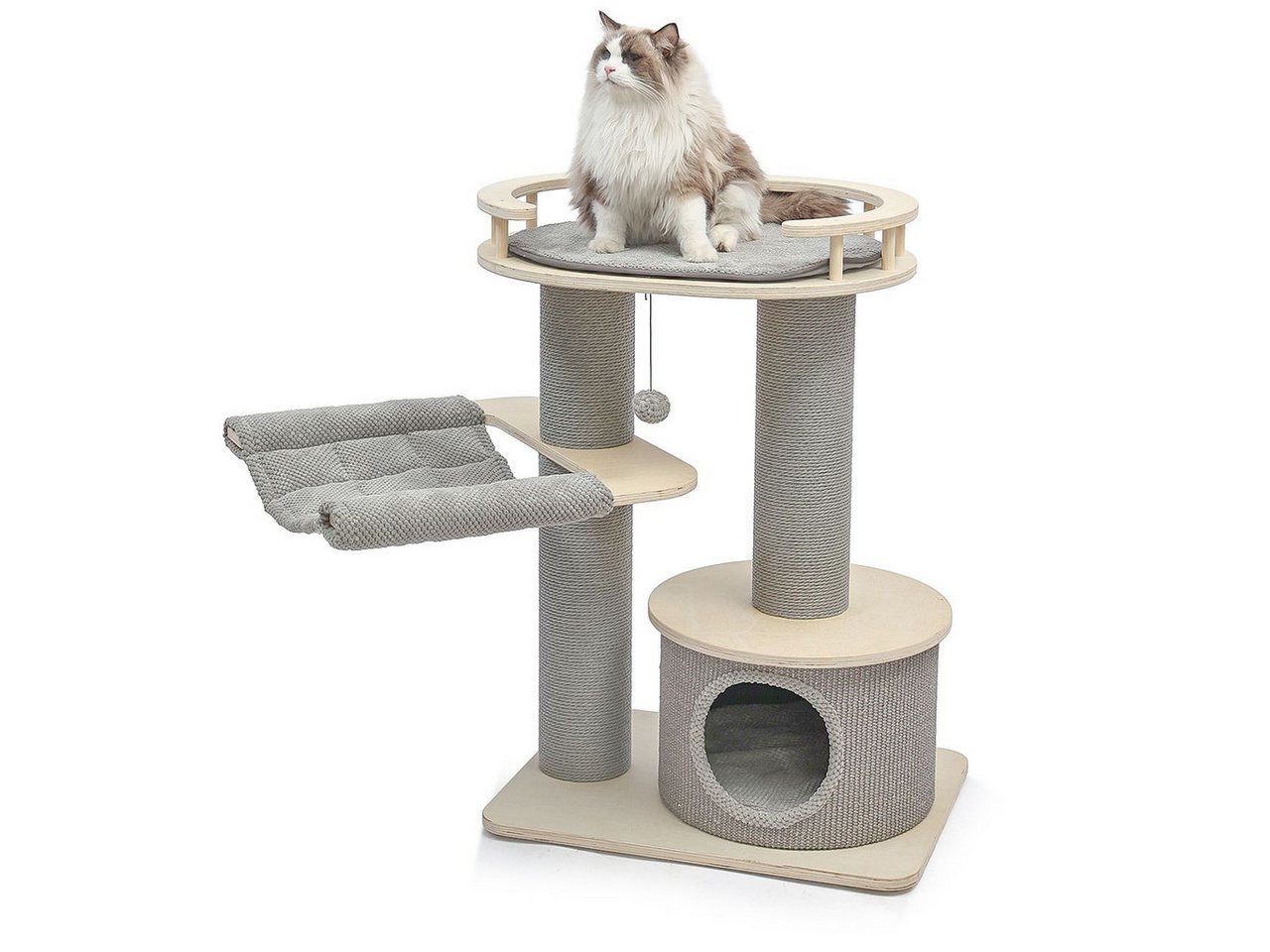 Canadian Cat Company Kratzbaum Alice 93 cm, mit Höhle, Kratzsäulen Ø15 cm mit Papierseil, ca. 65 x 50 x 93 cm