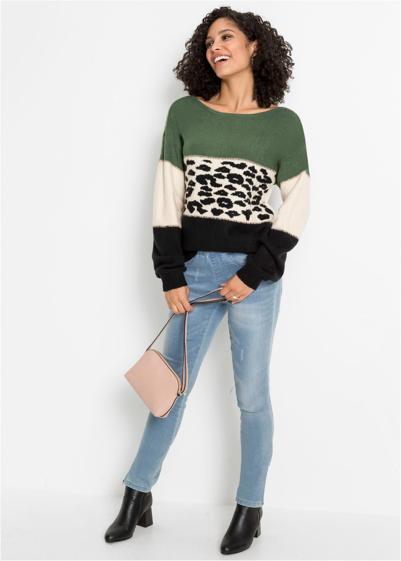 bonprix Strickpullover mit gemustertem Design, mit Glitzergarn Details, Materialmix