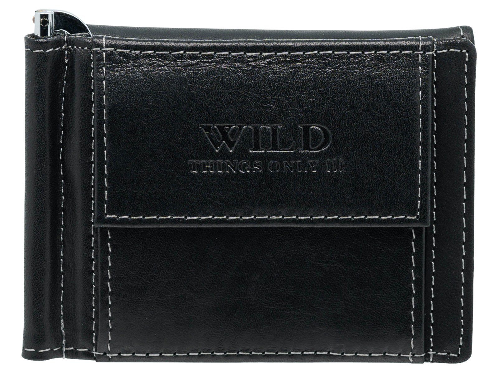 Wild Things Only !!! Geldbörse mit Dollarclip und Münzfach, Geldscheinklammer schwarz