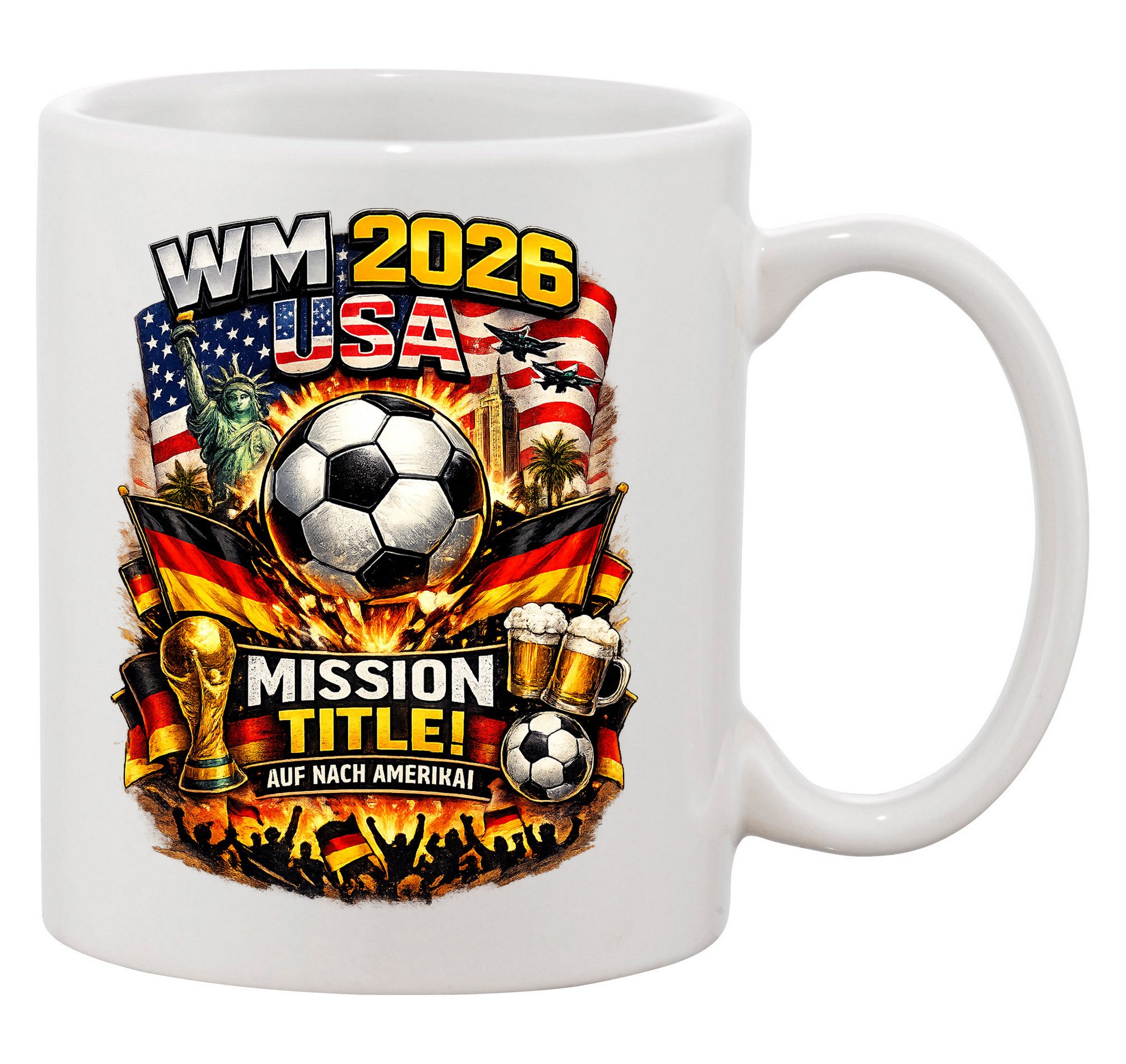 Blondie & Brownie Tasse Fußball WM 2026 USA Deutschland Tasse Fanmotiv Keramik Alltag, 1-tlg., Keramik, WM 2026 Fan Tasse Fußball USA