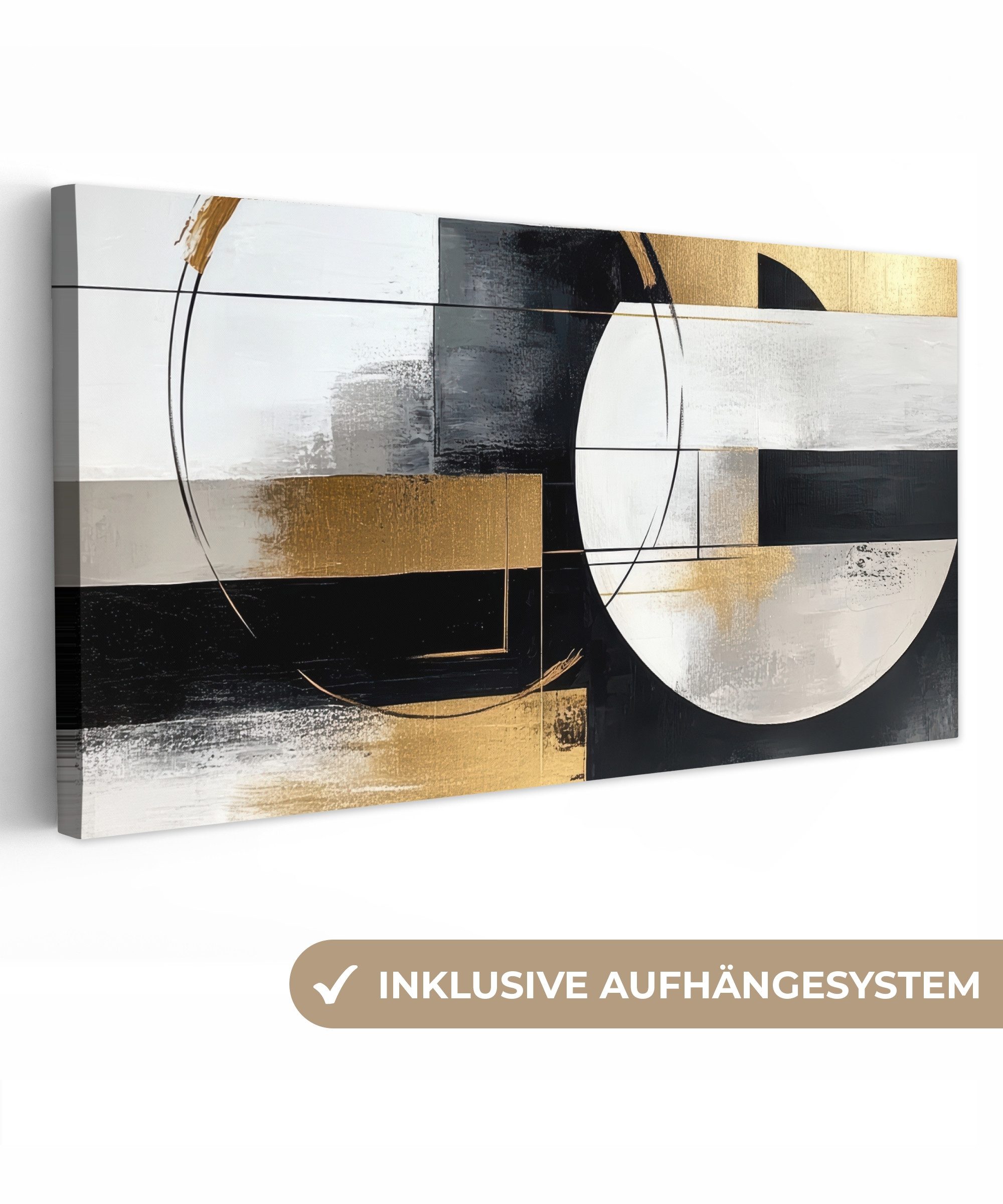 OneMillionCanvasses® Leinwandbild Panorama Abstrakt - Gold - Silber - Formen - Ästhetik, Fotodruck (1 St), Wandbild, Deko Schlafzimmer Wohnzimmer Flur 40x20 cm