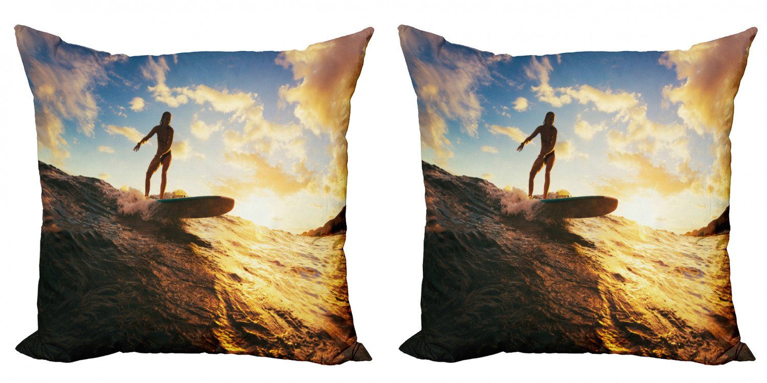 Kissenbezüge Modern Accent Doppelseitiger Digitaldruck, Abakuhaus (2 Stück), Reite die Welle Sunset Surf Frau