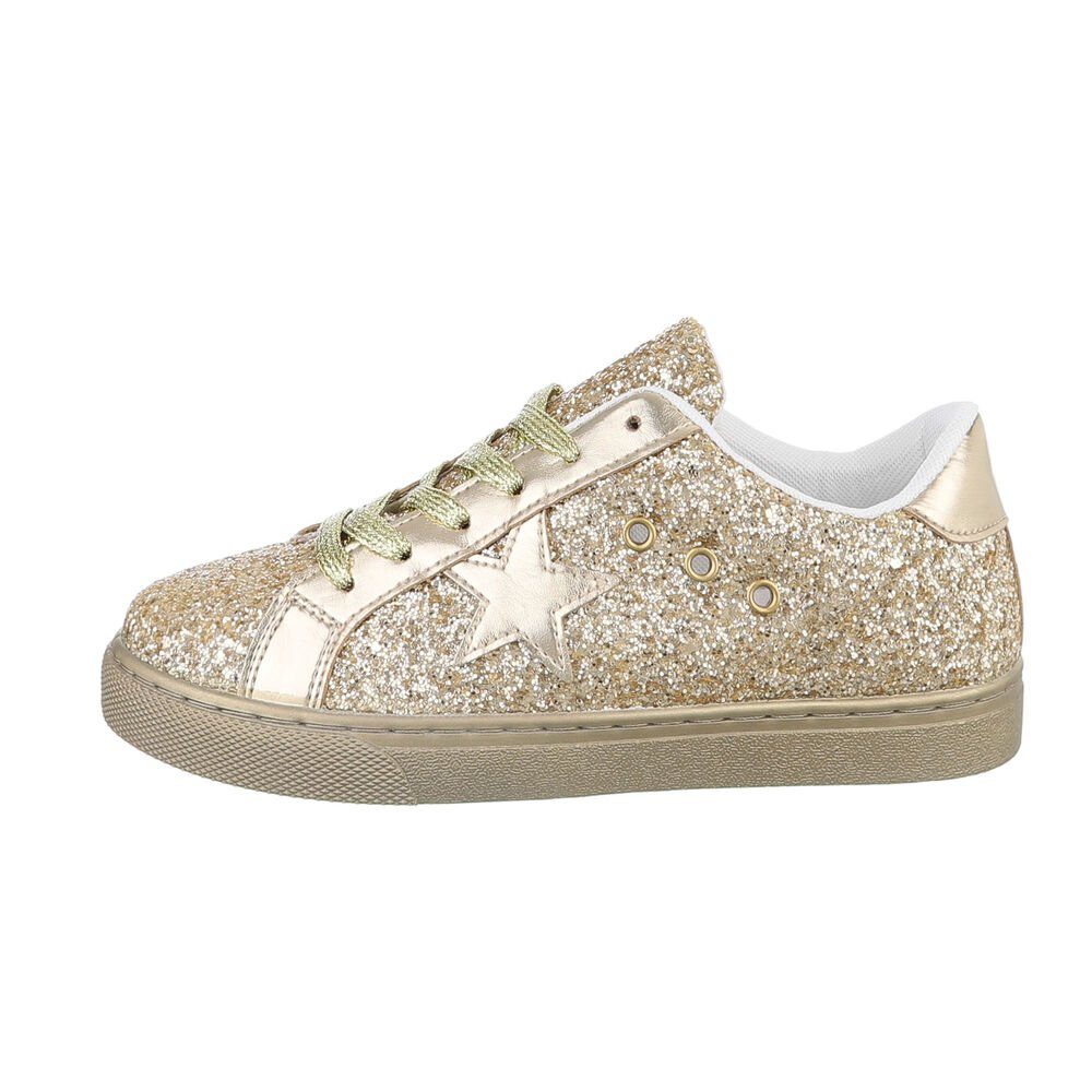Ital-Design Damen Low-Top Freizeit Sneaker Flach Sneakers Low in Gold