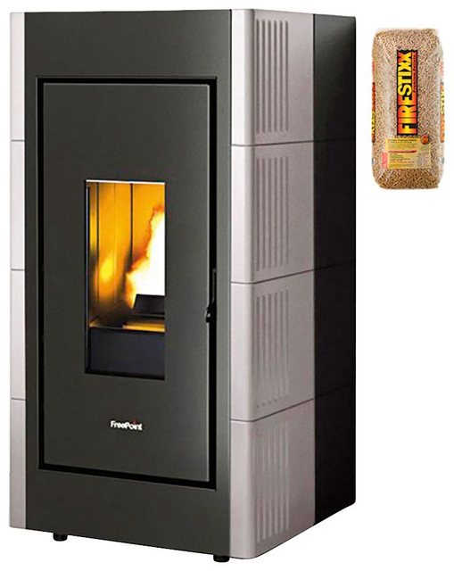 FreePoint Pelletofen VERVE Stahl/Kachel, 8 kW, Raumheizvermögen: 208 m³, schwarz-grau