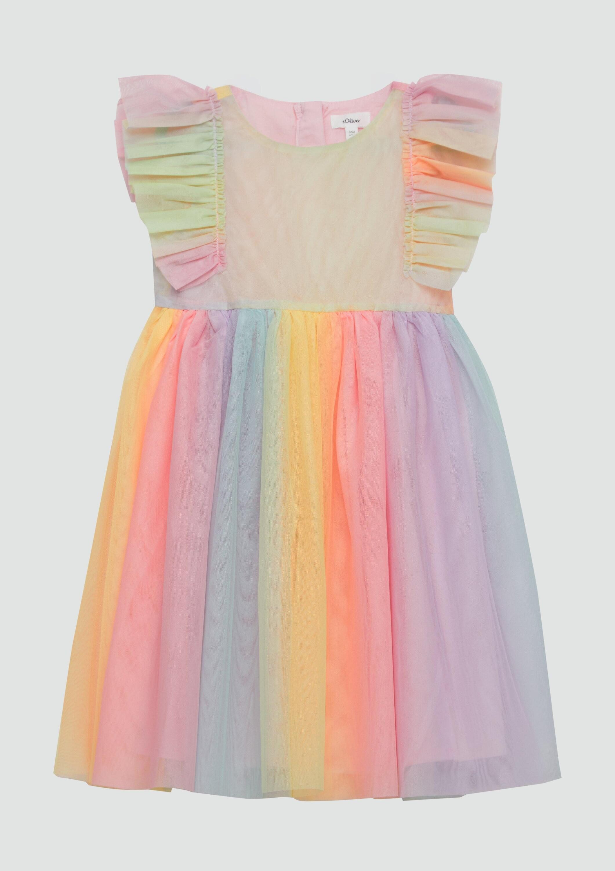 s.Oliver Minikleid Kleid Ausgestelltes Kleid aus Mesh in Regenbogenfarben